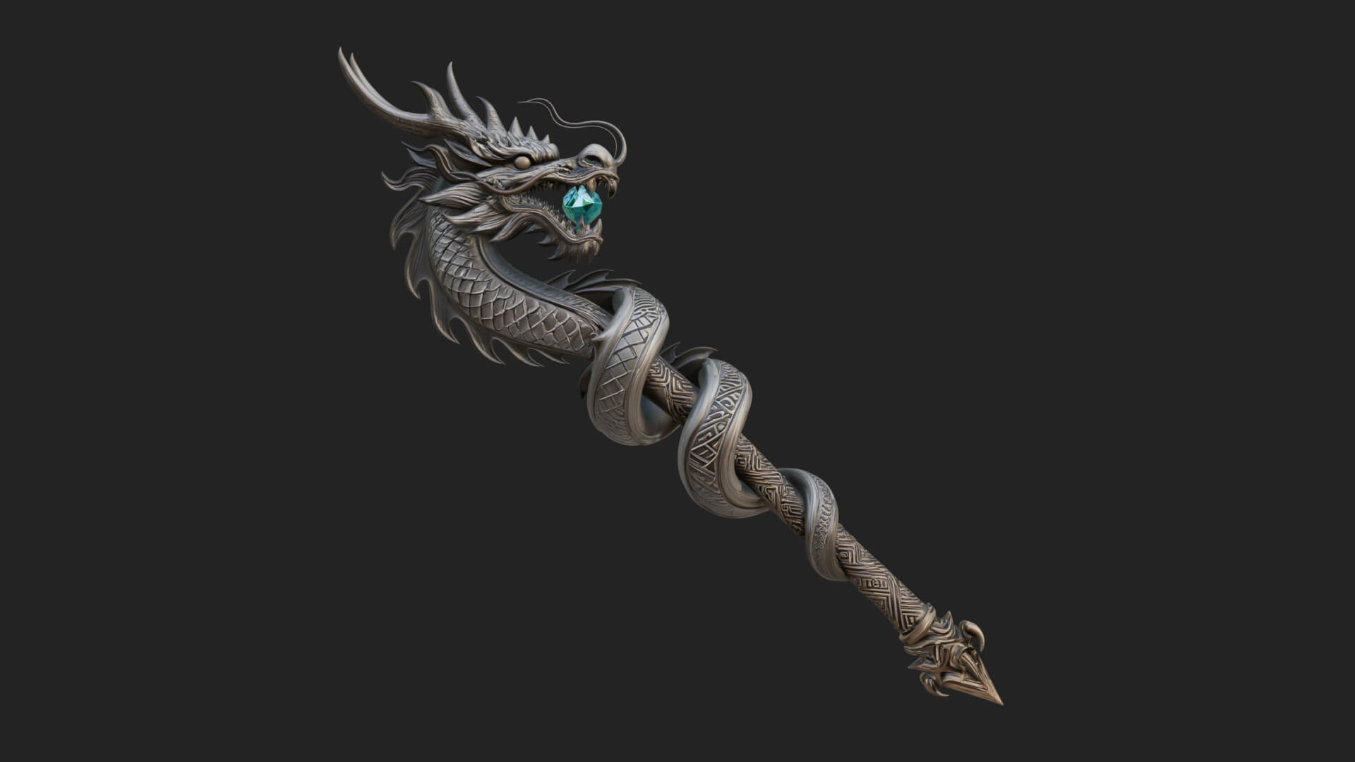 Dragon Head Serpent Staff Model Design 4 3D Print Model 3D Model