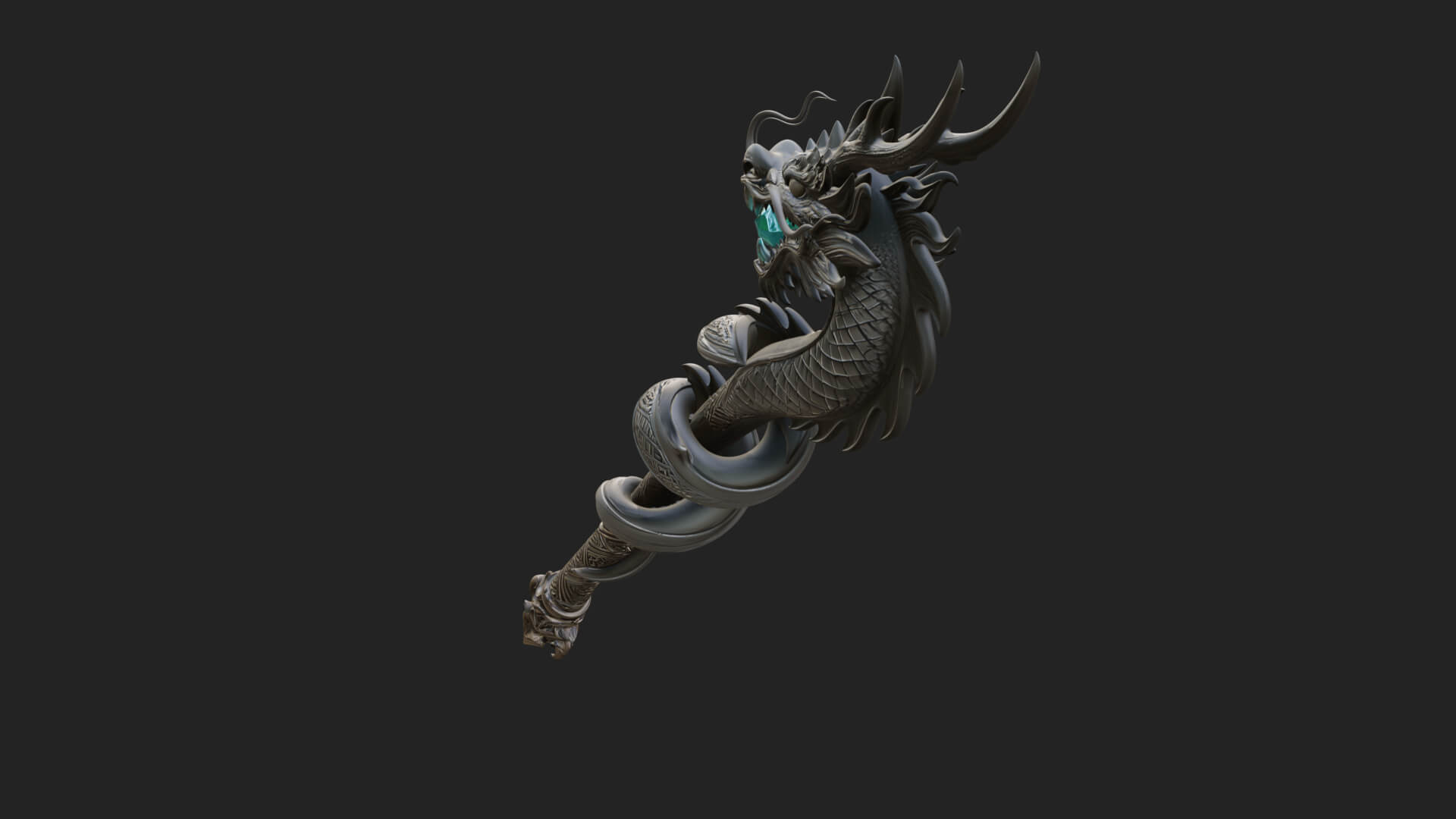 Dragon Head Serpent Staff Model Design 4 3D Print Model 3D Model