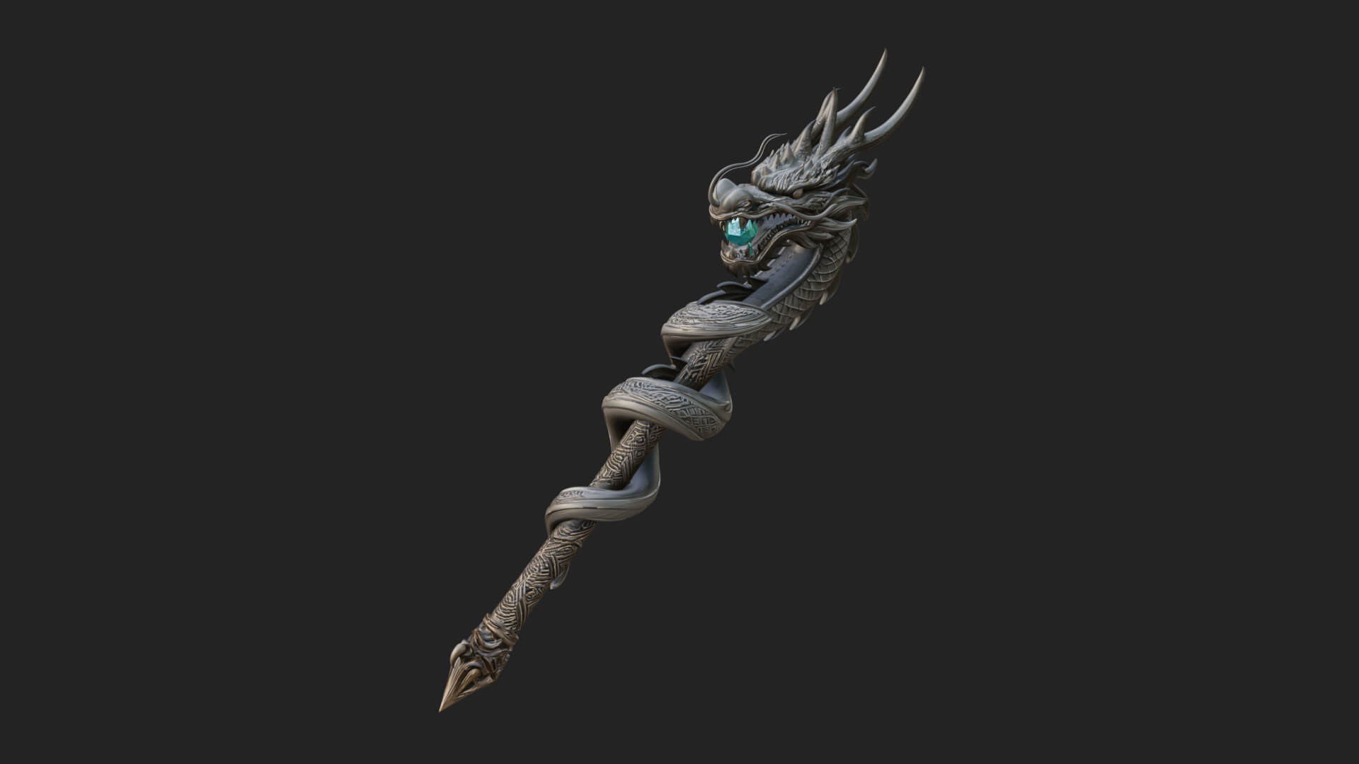 Dragon Head Serpent Staff Model Design 4 3D Print Model 3D Model