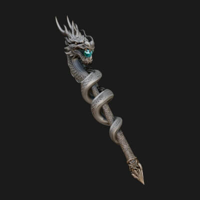 Dragon Head Serpent Staff Model Design 4 3D Print Model