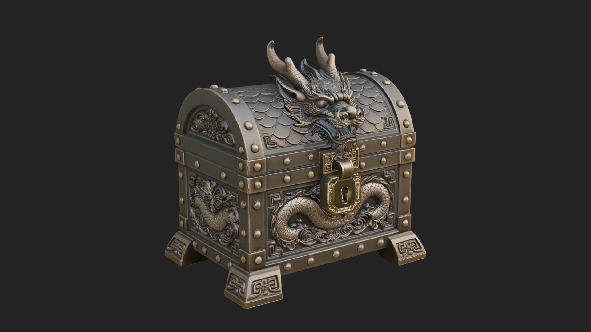 Dragon Head Treasure Chest Model Design 1 3D Print Model 3D Model