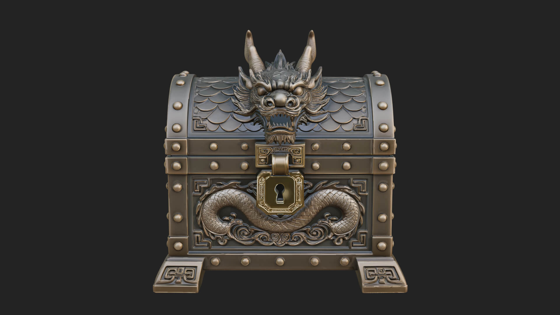 Dragon Head Treasure Chest Model Design 1 3D Print Model 3D Model