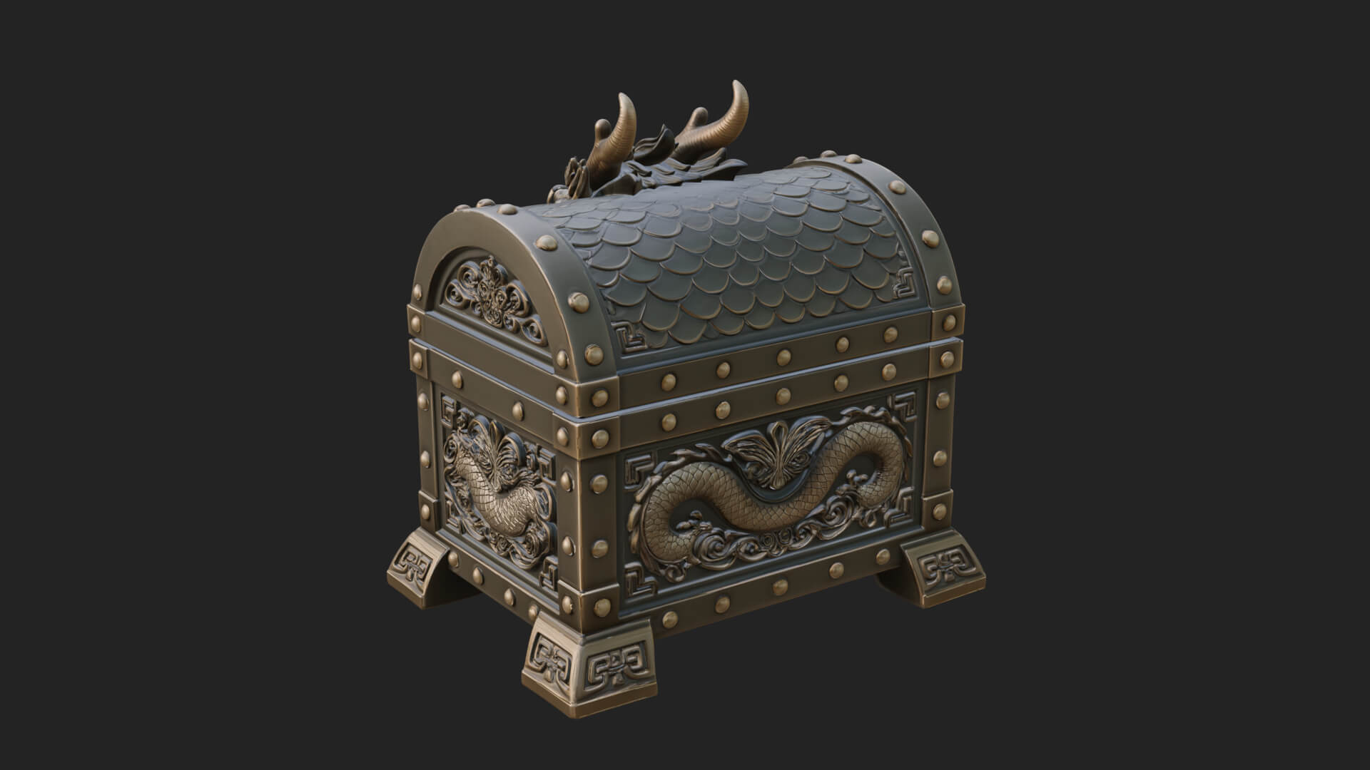 Dragon Head Treasure Chest Model Design 1 3D Print Model 3D Model