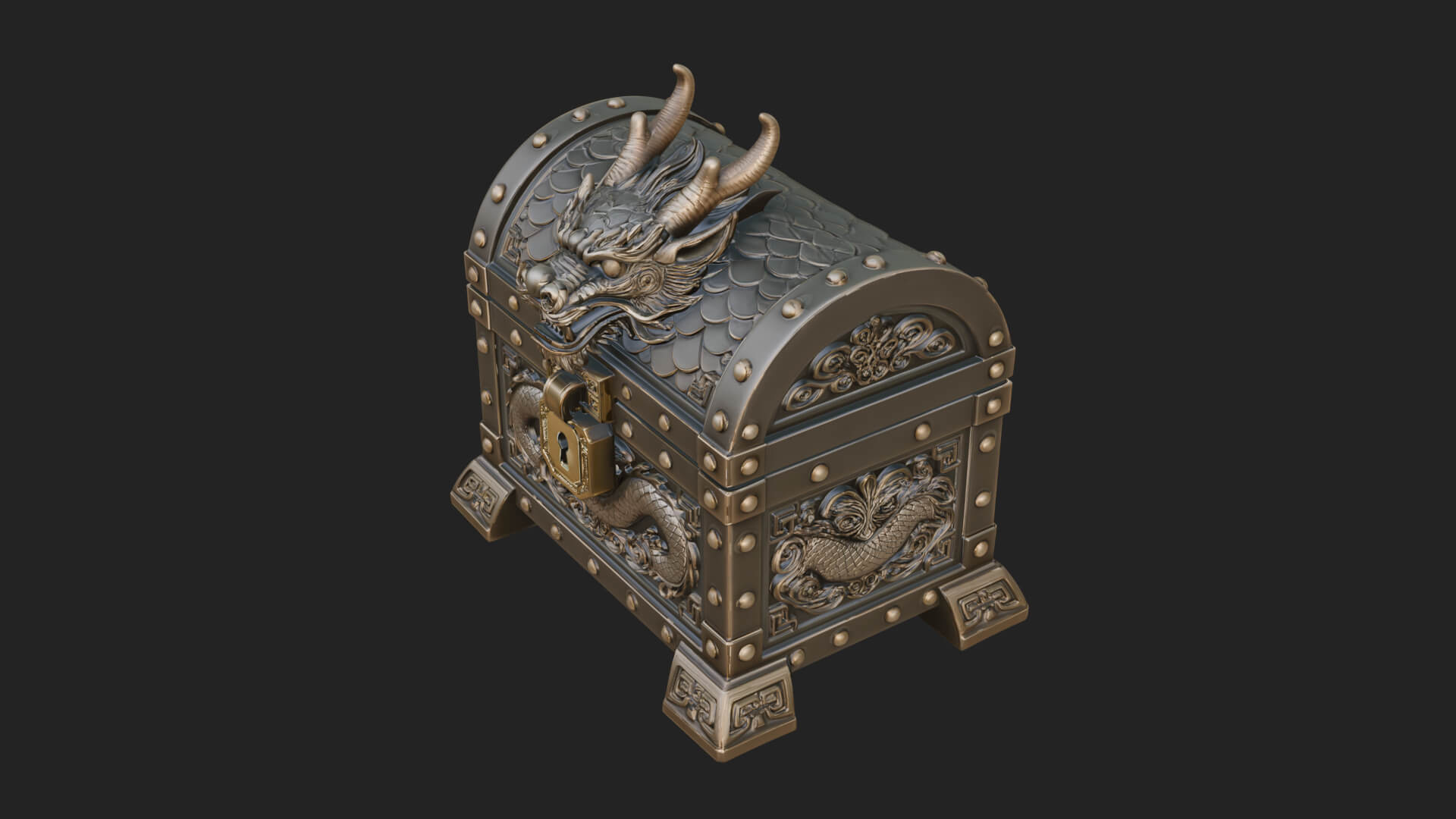 Dragon Head Treasure Chest Model Design 1 3D Print Model 3D Model