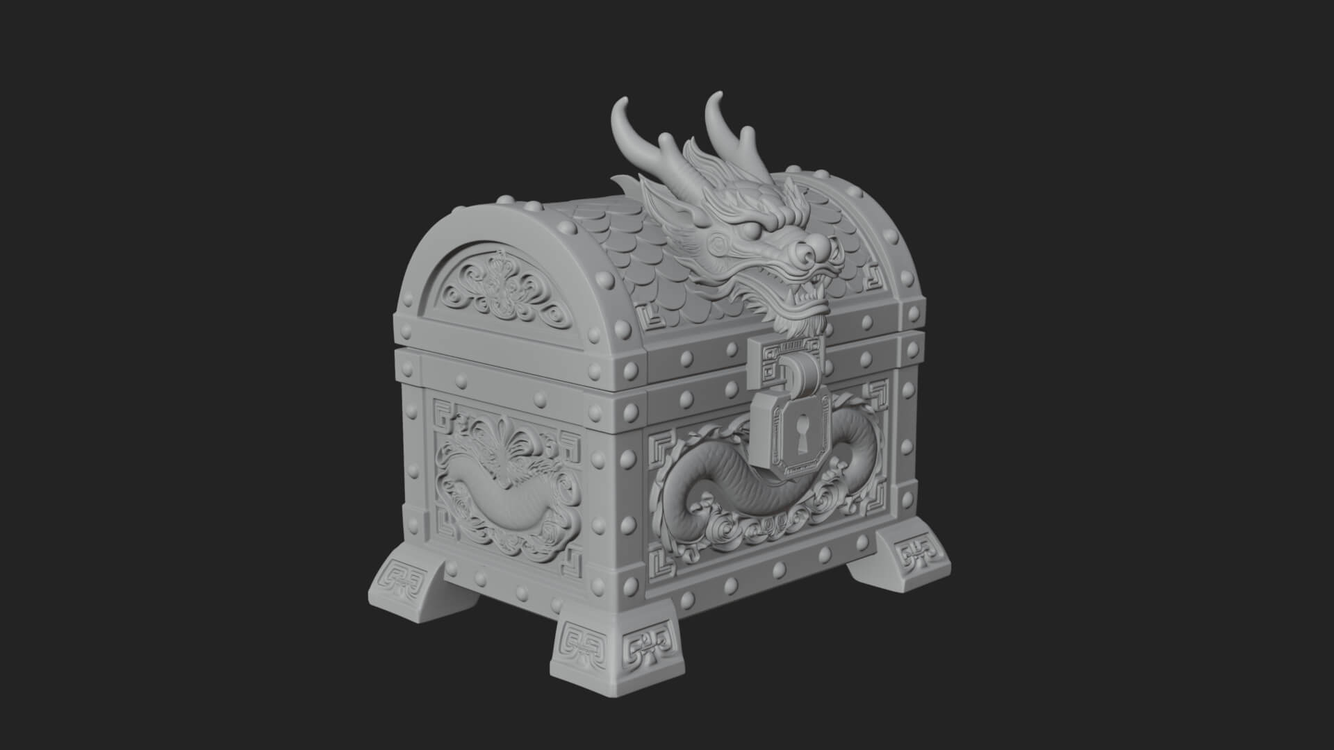 Dragon Head Treasure Chest Model Design 1 3D Print Model 3D Model