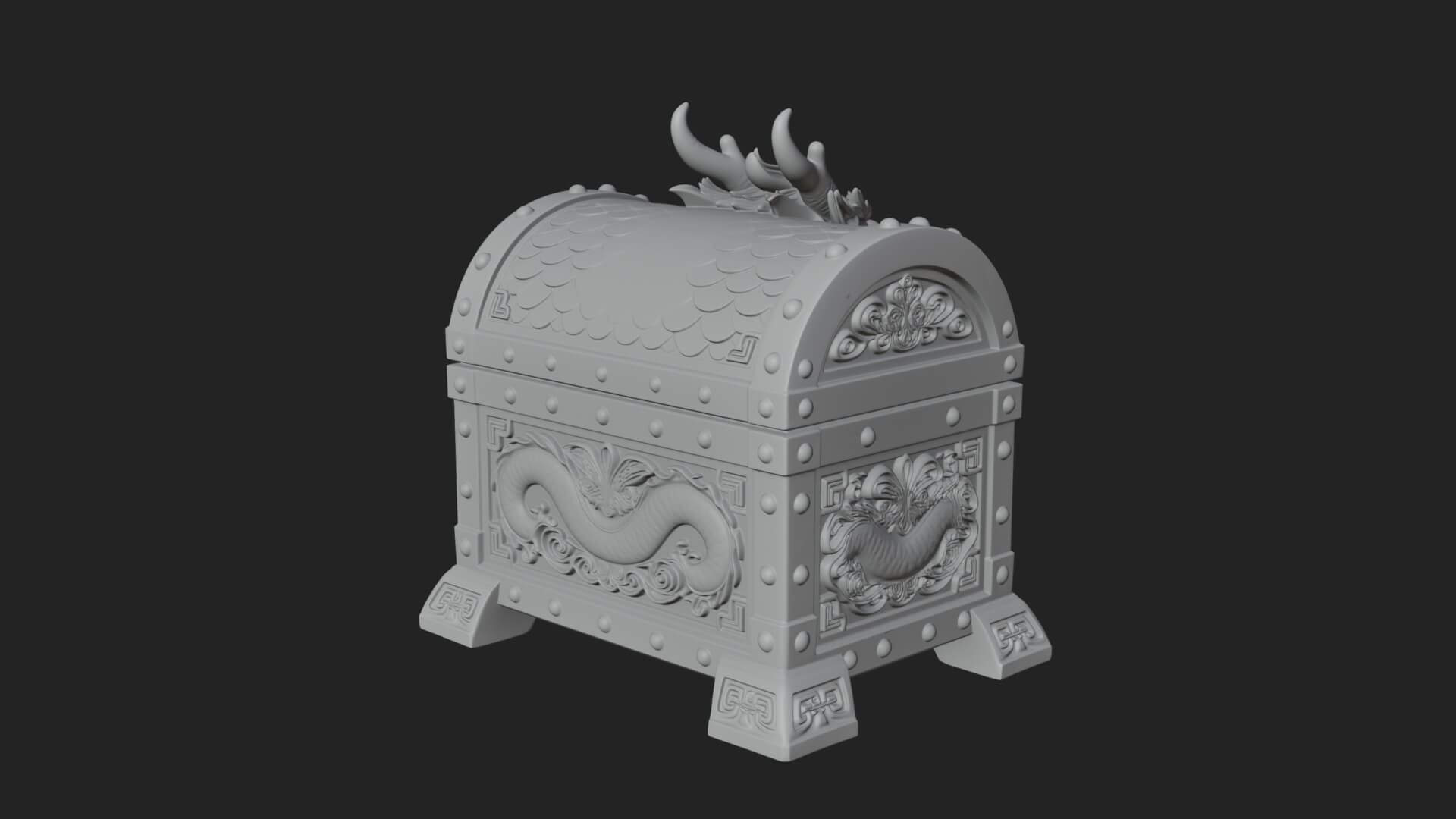 Dragon Head Treasure Chest Model Design 1 3D Print Model 3D Model