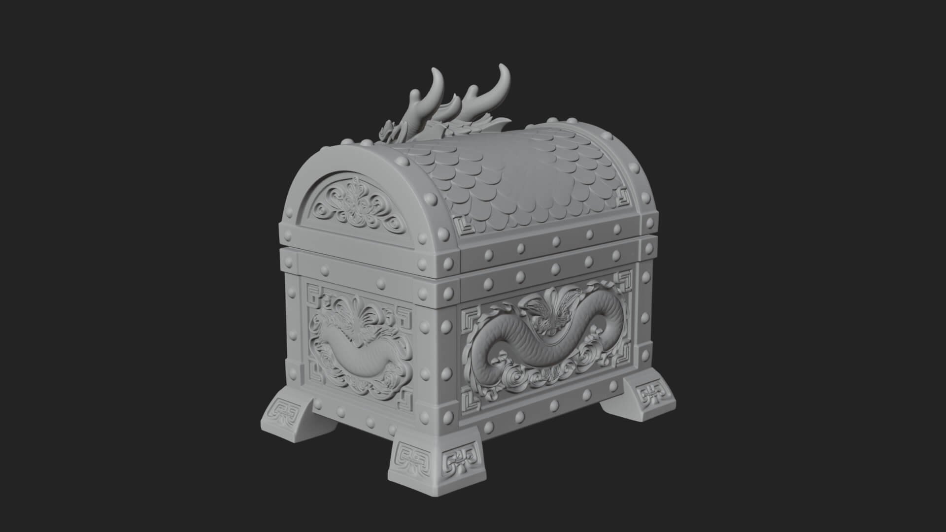 Dragon Head Treasure Chest Model Design 1 3D Print Model 3D Model