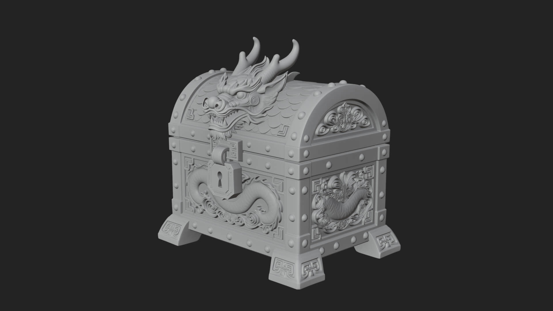Dragon Head Treasure Chest Model Design 1 3D Print Model 3D Model