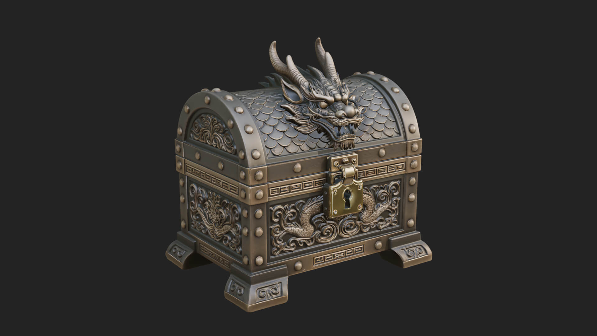 Dragon Head Treasure Chest Model Design 2 3D Print Model 3D Model