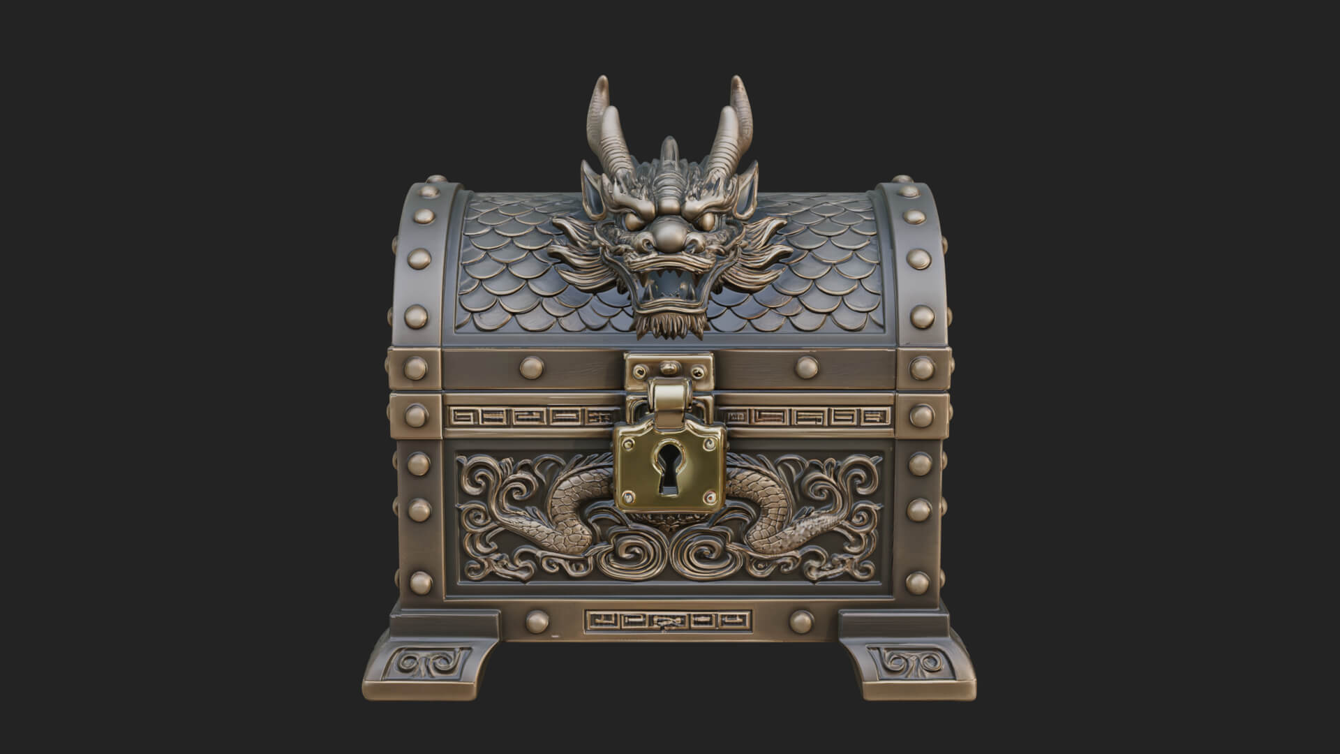 Dragon Head Treasure Chest Model Design 2 3D Print Model 3D Model