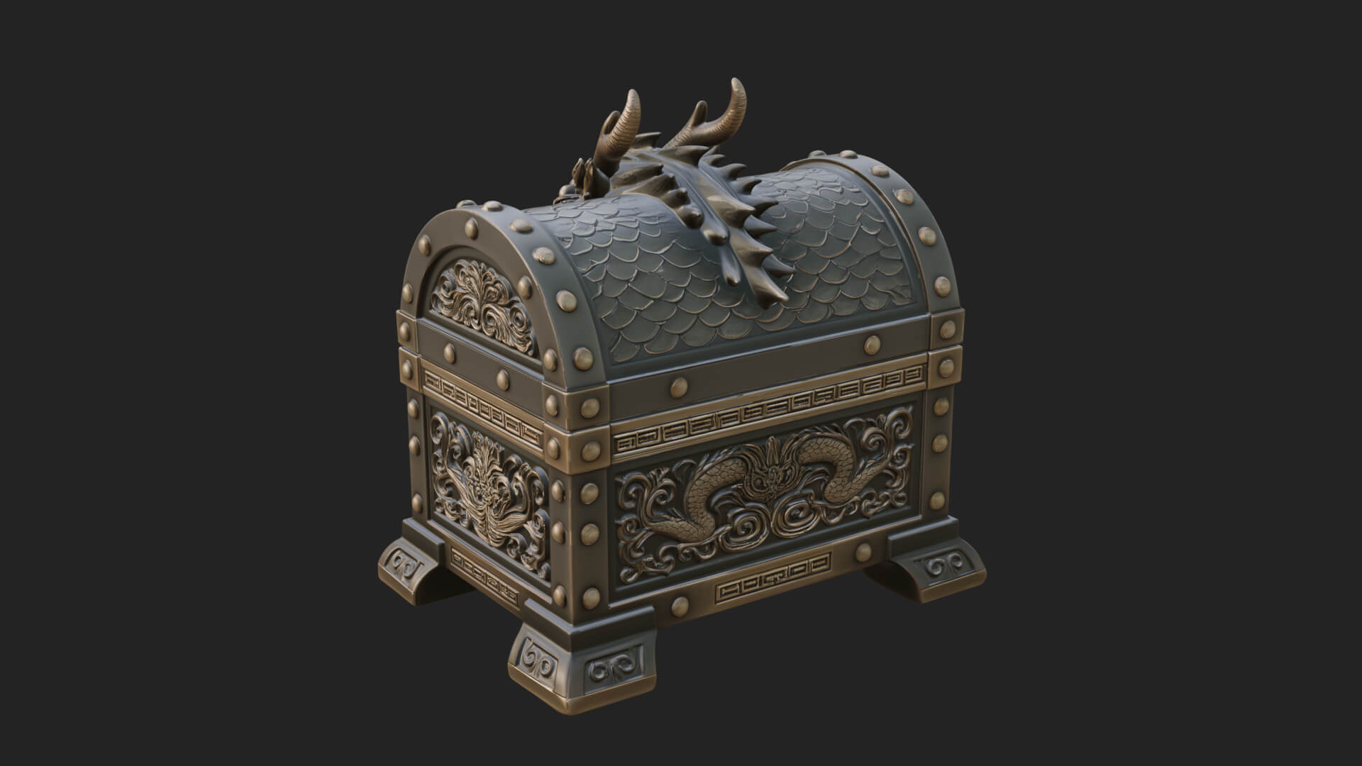 Dragon Head Treasure Chest Model Design 2 3D Print Model 3D Model