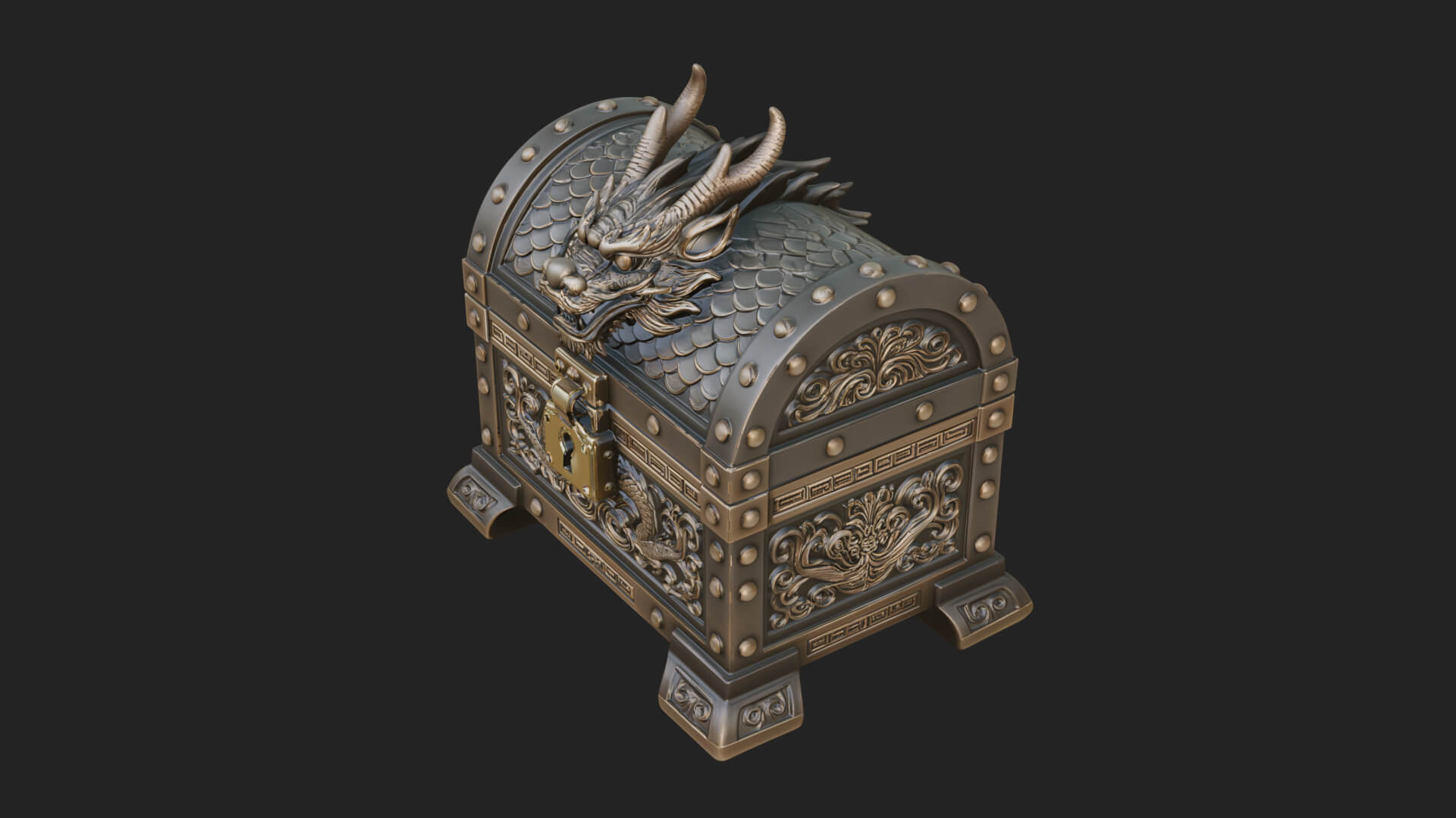 Dragon Head Treasure Chest Model Design 2 3D Print Model 3D Model