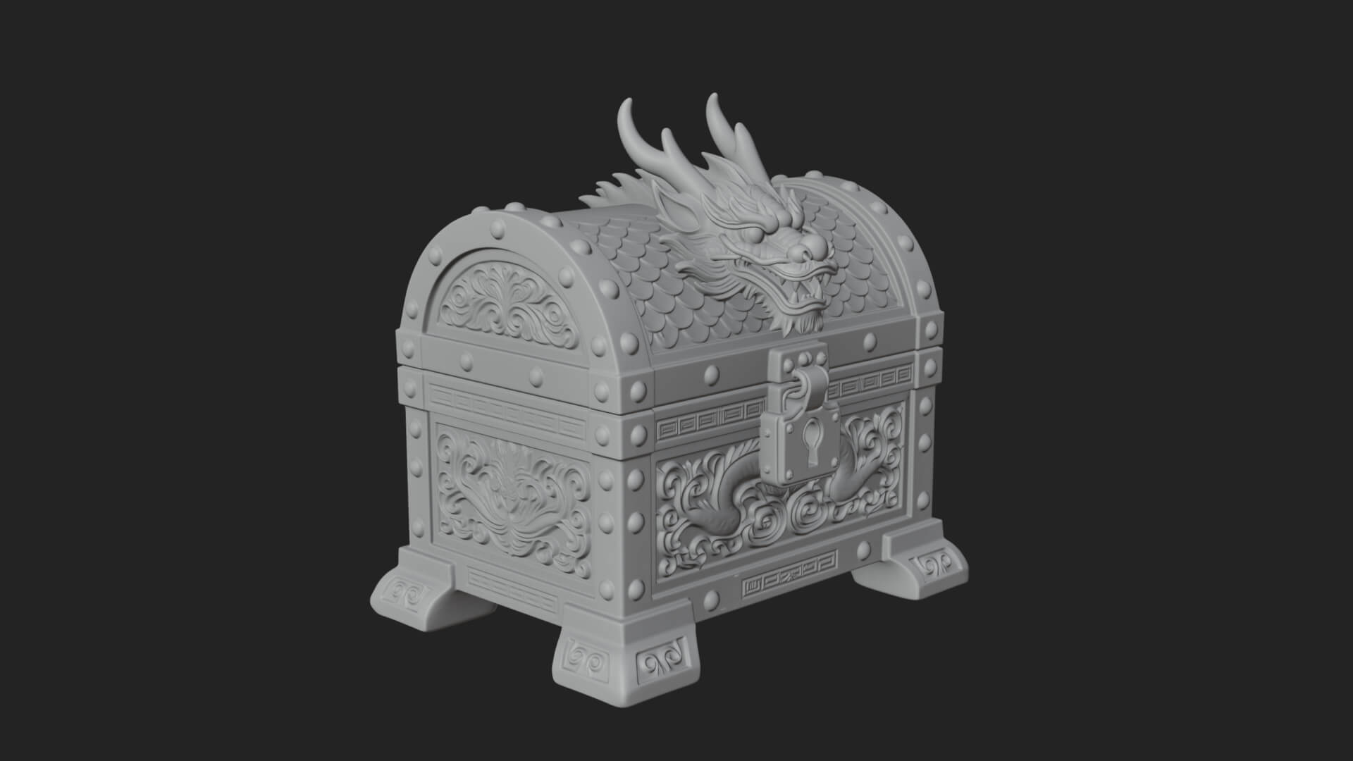 Dragon Head Treasure Chest Model Design 2 3D Print Model 3D Model