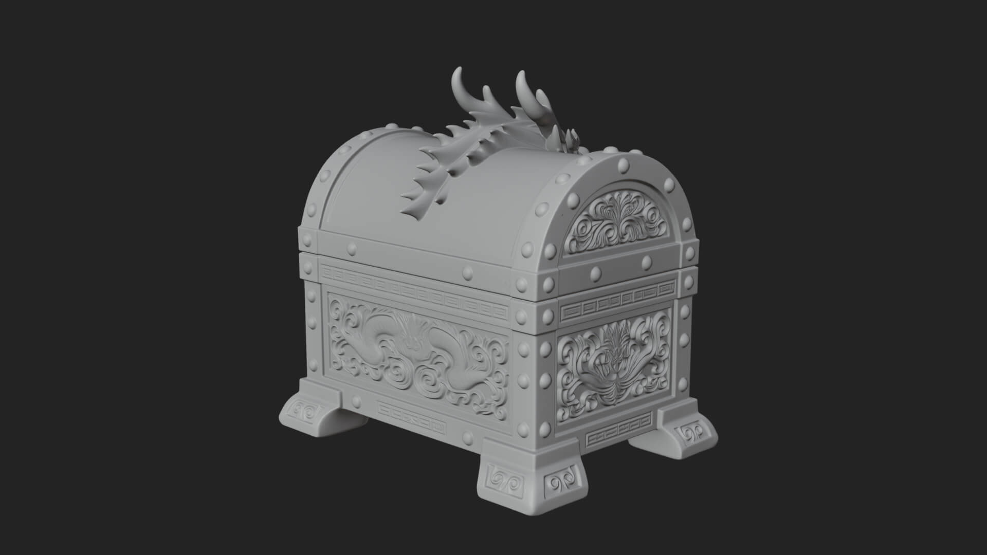 Dragon Head Treasure Chest Model Design 2 3D Print Model 3D Model