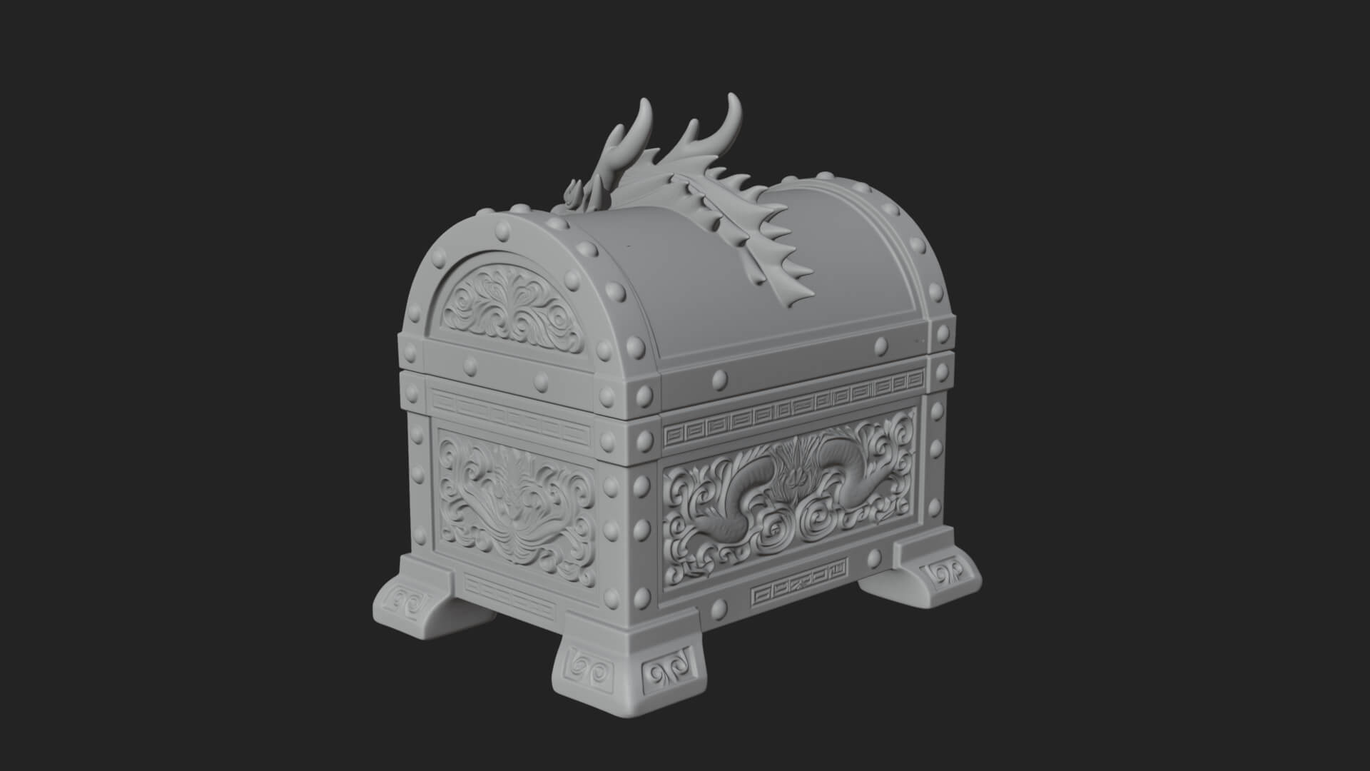 Dragon Head Treasure Chest Model Design 2 3D Print Model 3D Model