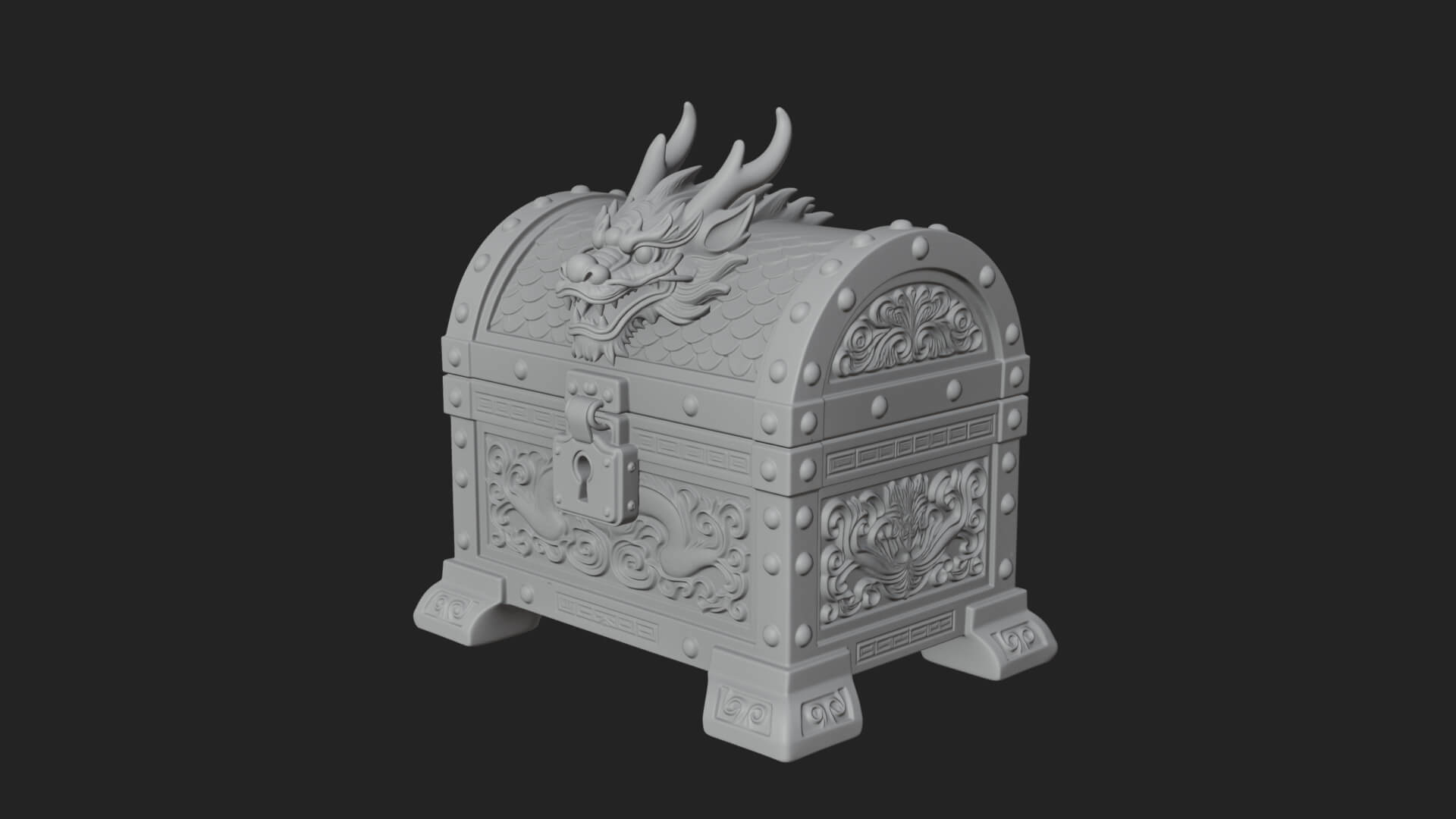 Dragon Head Treasure Chest Model Design 2 3D Print Model 3D Model
