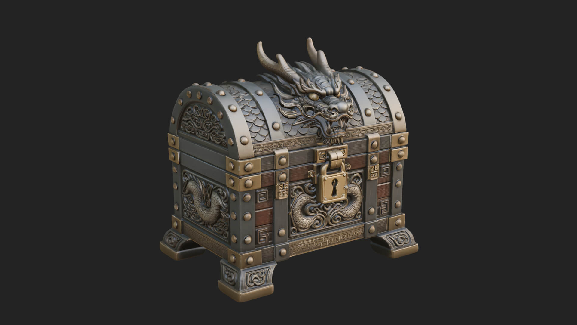 Dragon Head Treasure Chest Model Design 3 3D Print Model 3D Model