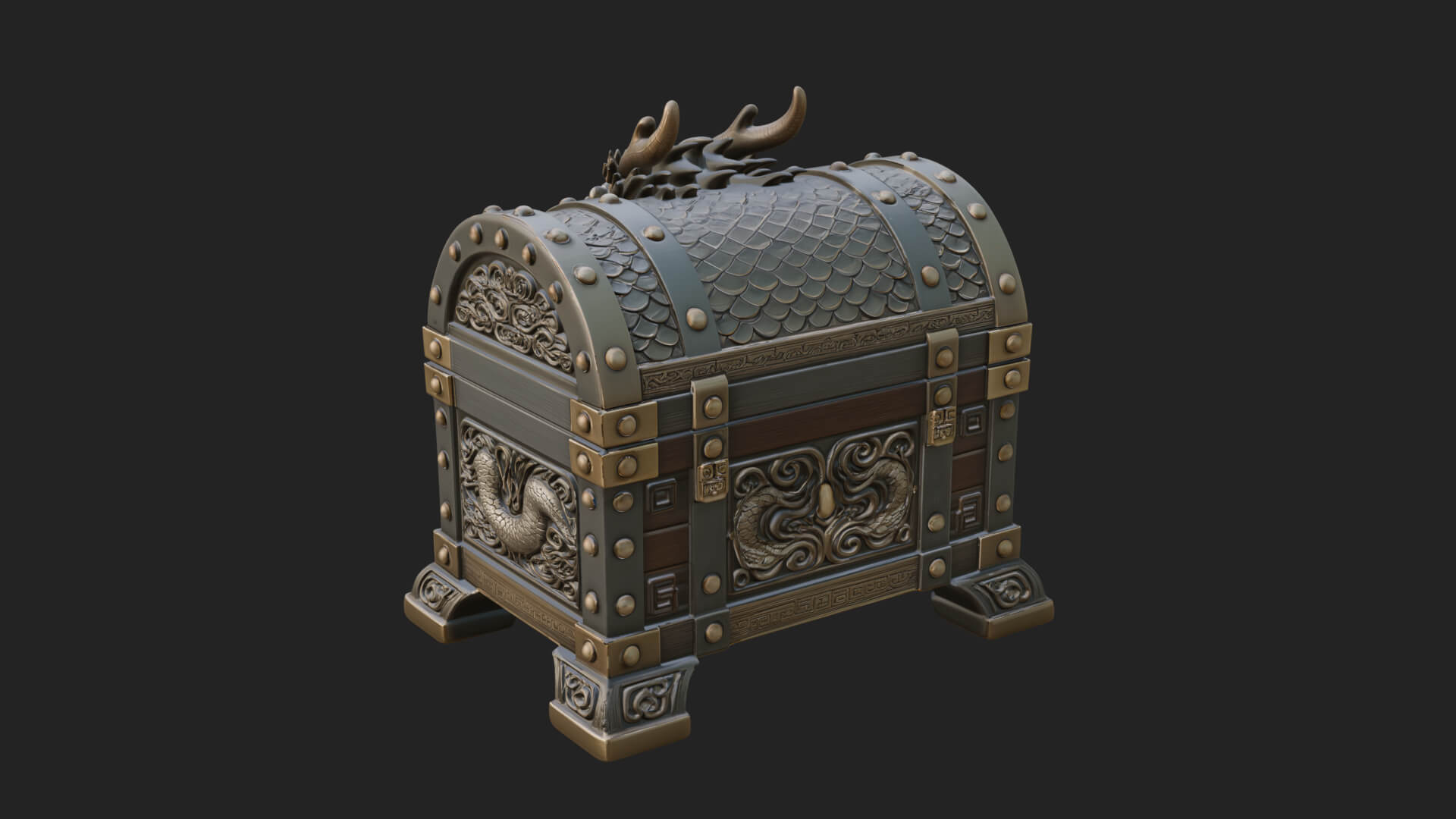 Dragon Head Treasure Chest Model Design 3 3D Print Model 3D Model