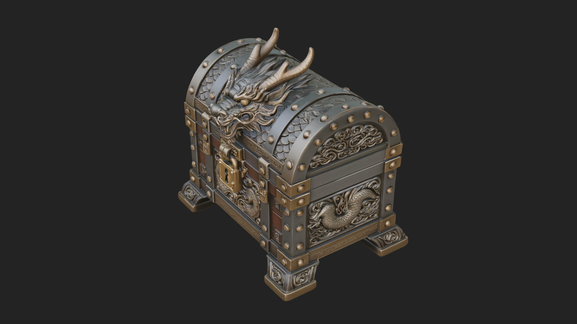 Dragon Head Treasure Chest Model Design 3 3D Print Model 3D Model