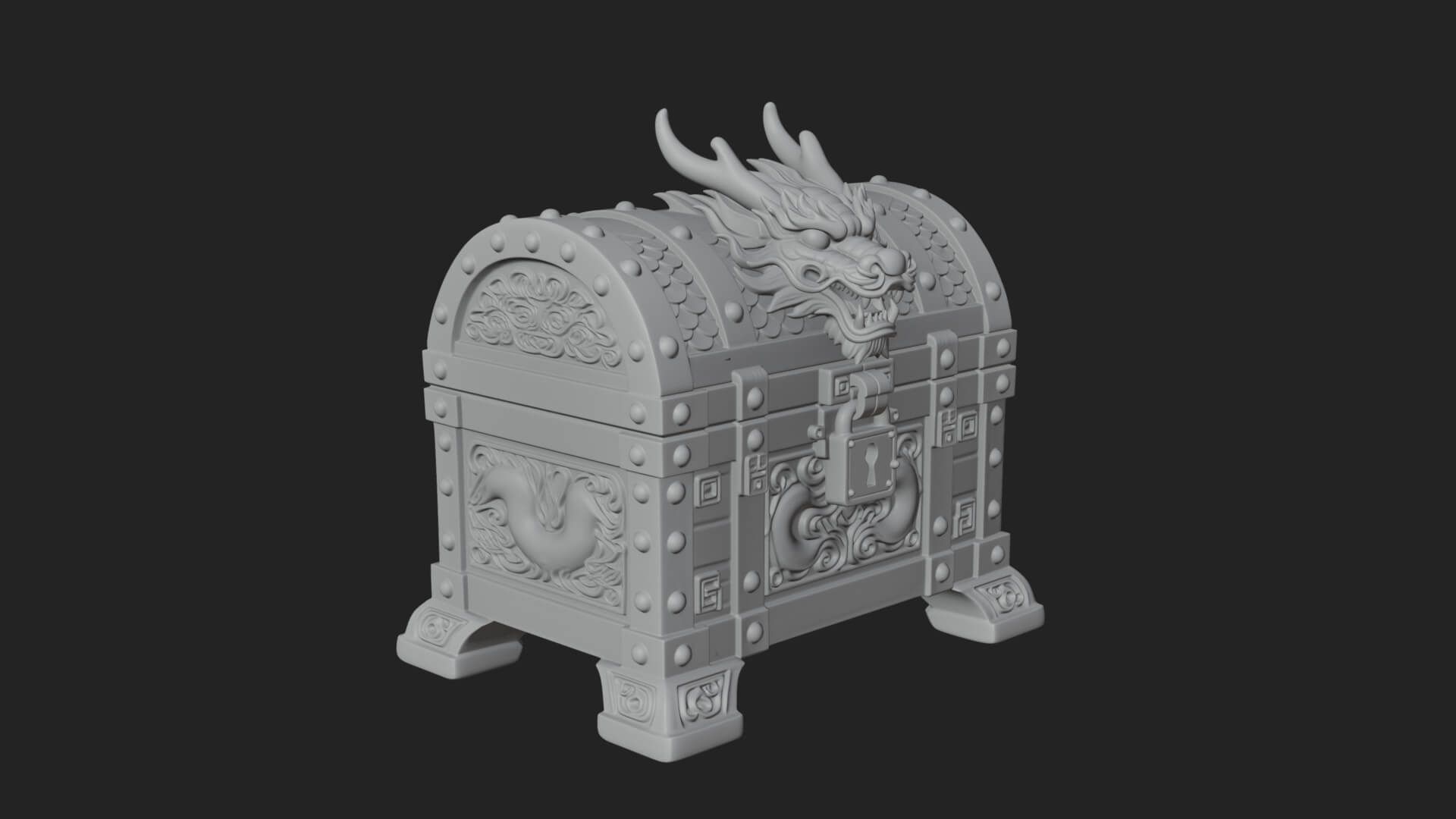 Dragon Head Treasure Chest Model Design 3 3D Print Model 3D Model
