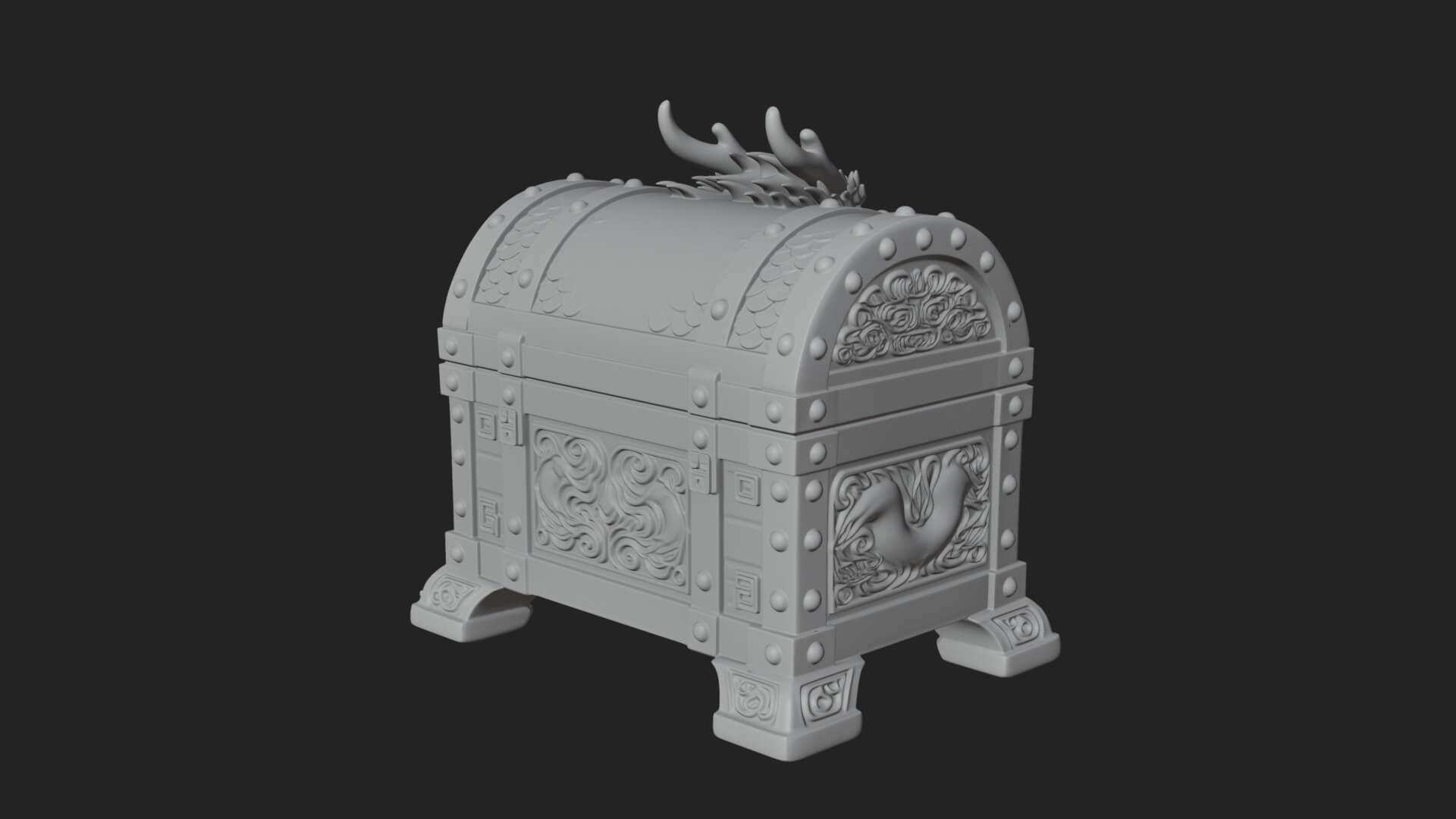 Dragon Head Treasure Chest Model Design 3 3D Print Model 3D Model