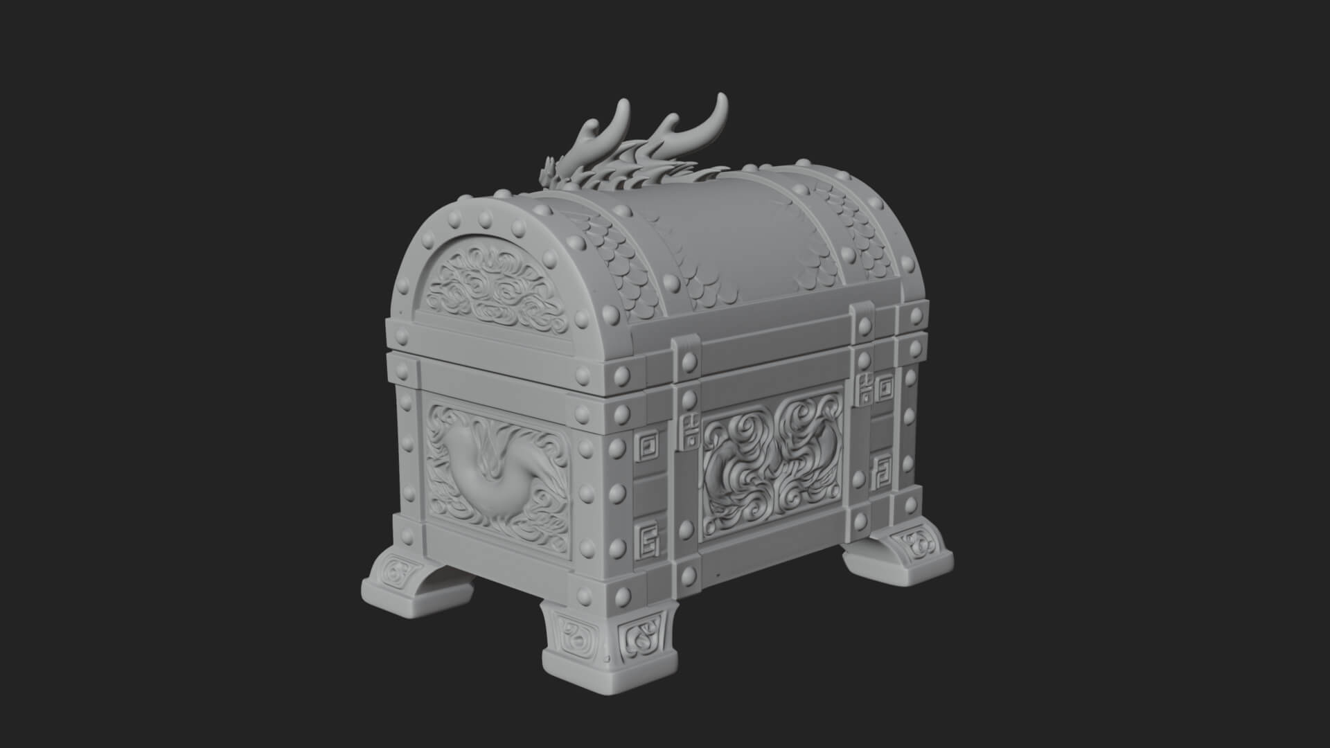 Dragon Head Treasure Chest Model Design 3 3D Print Model 3D Model