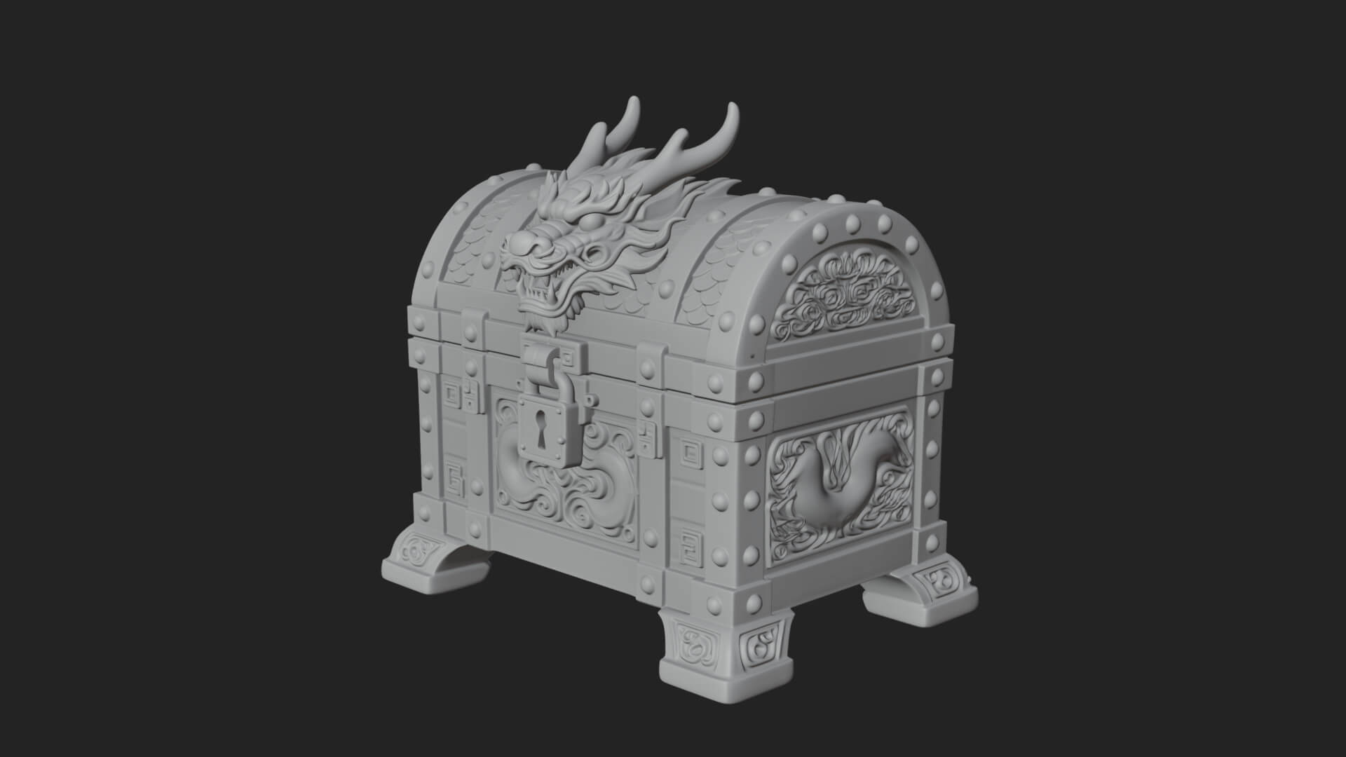 Dragon Head Treasure Chest Model Design 3 3D Print Model 3D Model