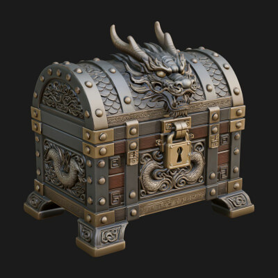 Dragon Head Treasure Chest Model Design 3 3D Print Model