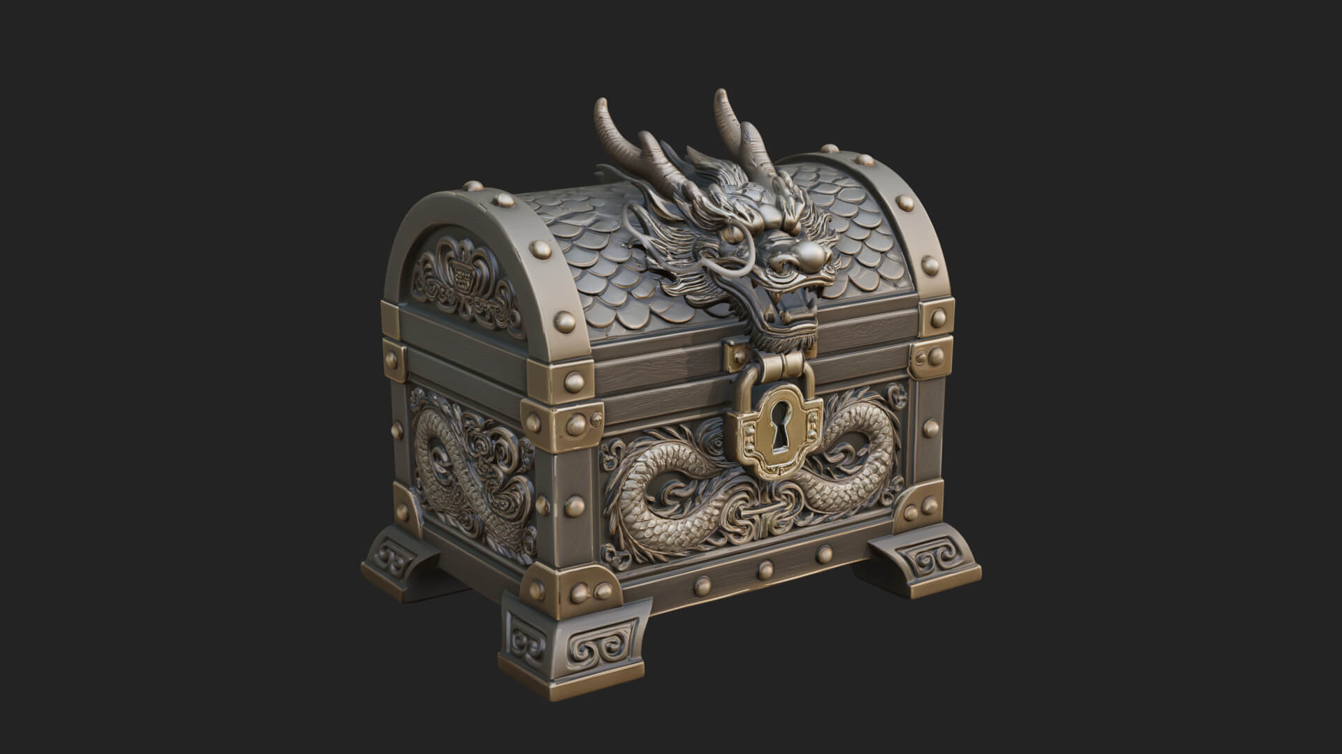 Dragon Head Treasure Chest Model Design 4 3D Print Model 3D Model