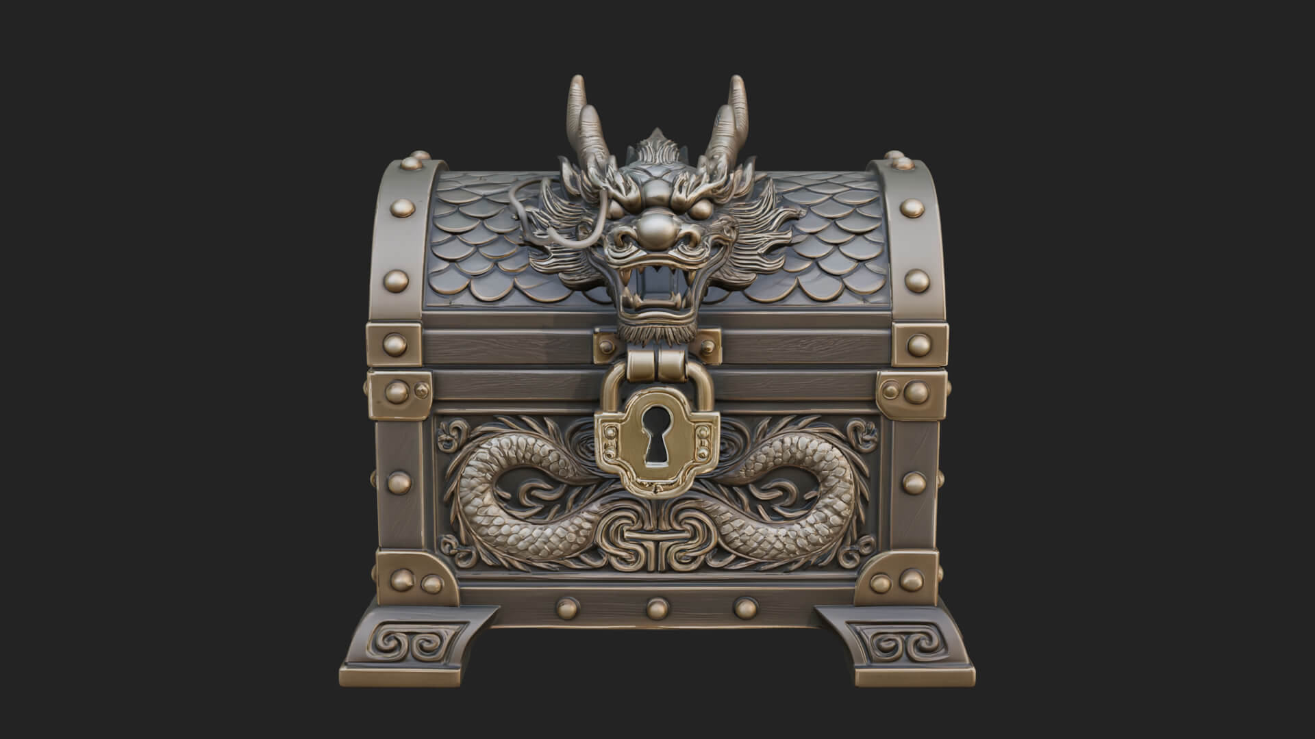 Dragon Head Treasure Chest Model Design 4 3D Print Model 3D Model
