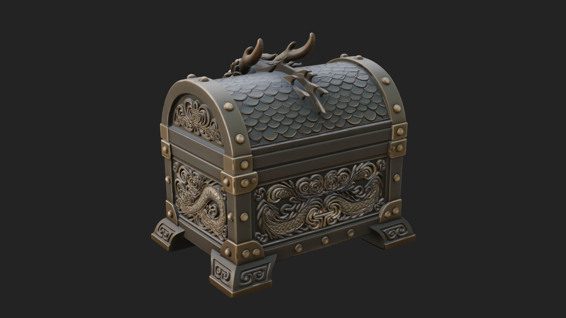 Dragon Head Treasure Chest Model Design 4 3D Print Model 3D Model