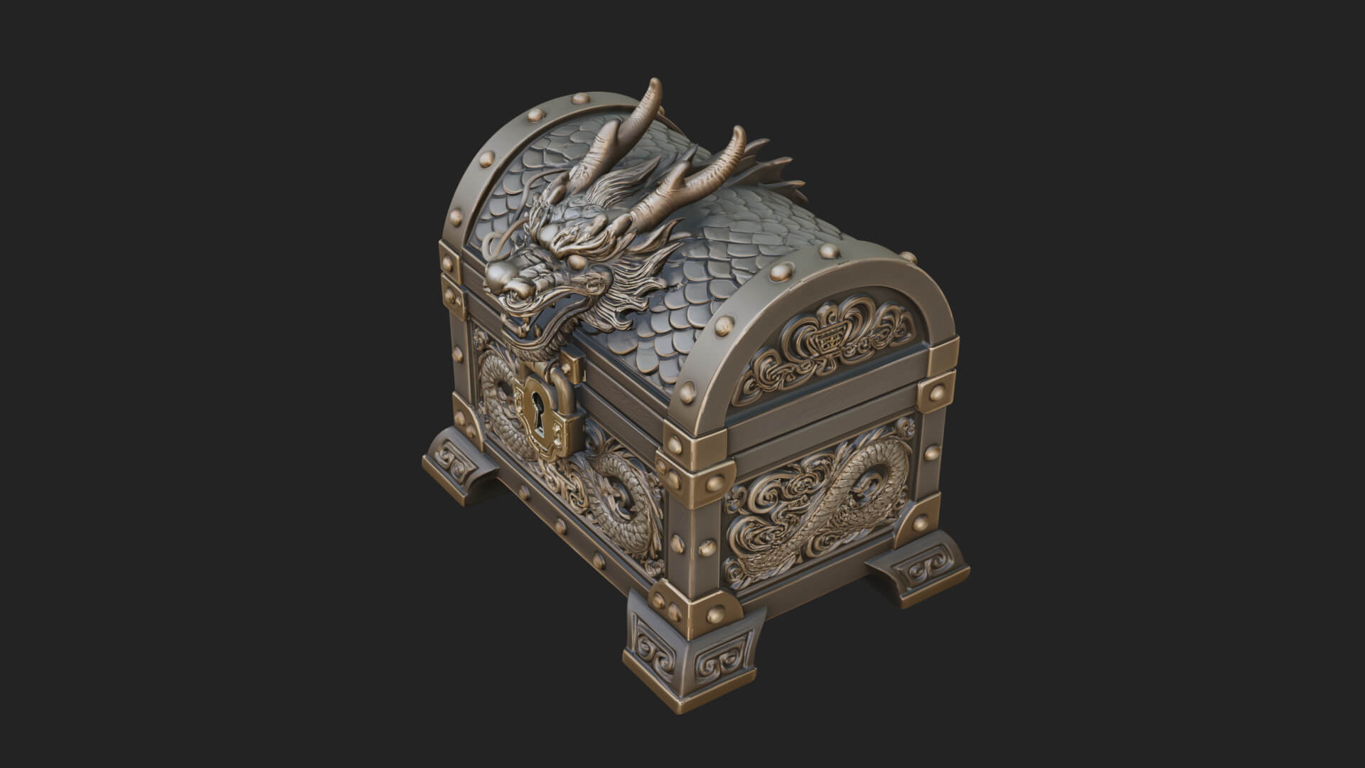 Dragon Head Treasure Chest Model Design 4 3D Print Model 3D Model