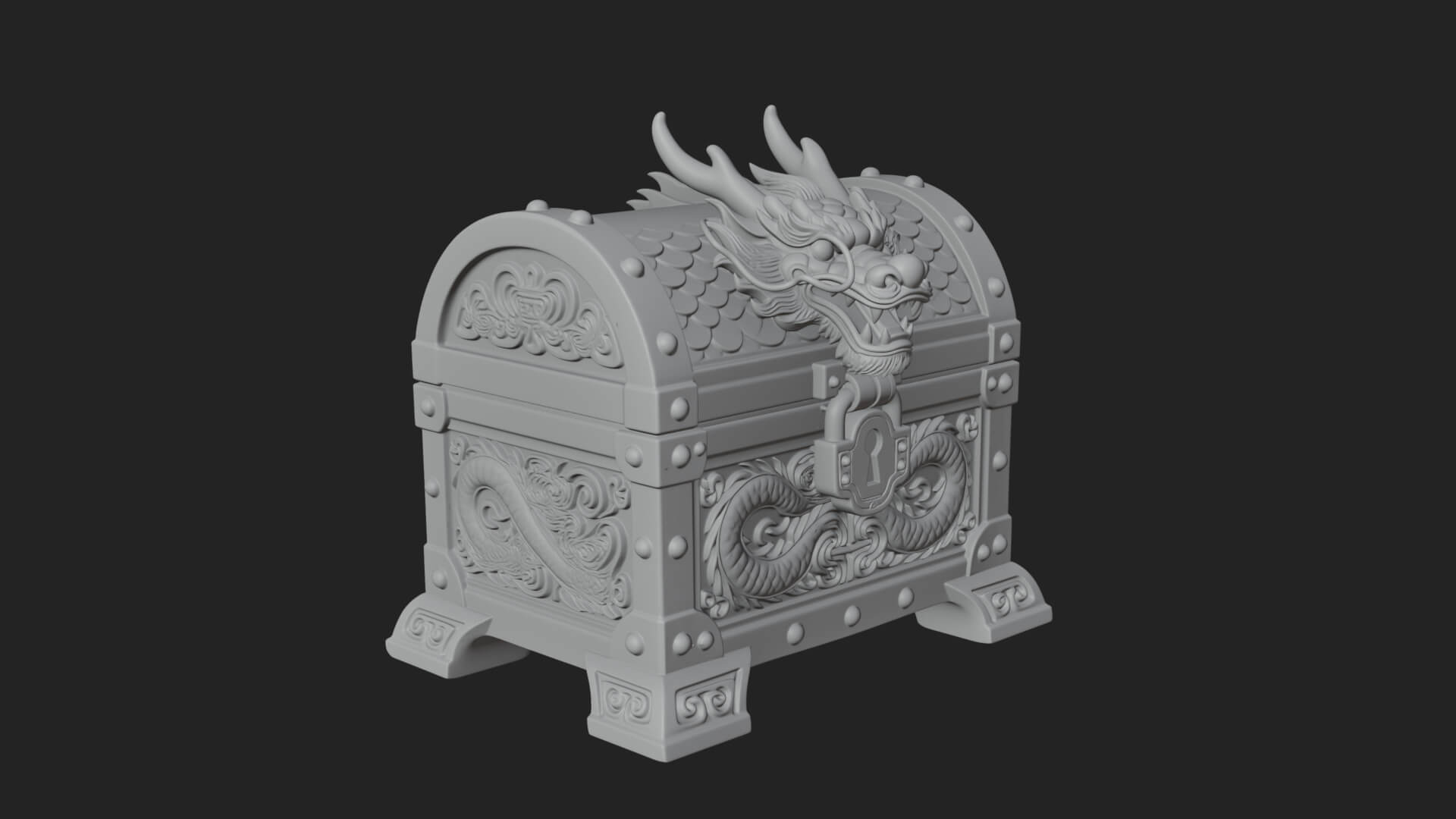 Dragon Head Treasure Chest Model Design 4 3D Print Model 3D Model