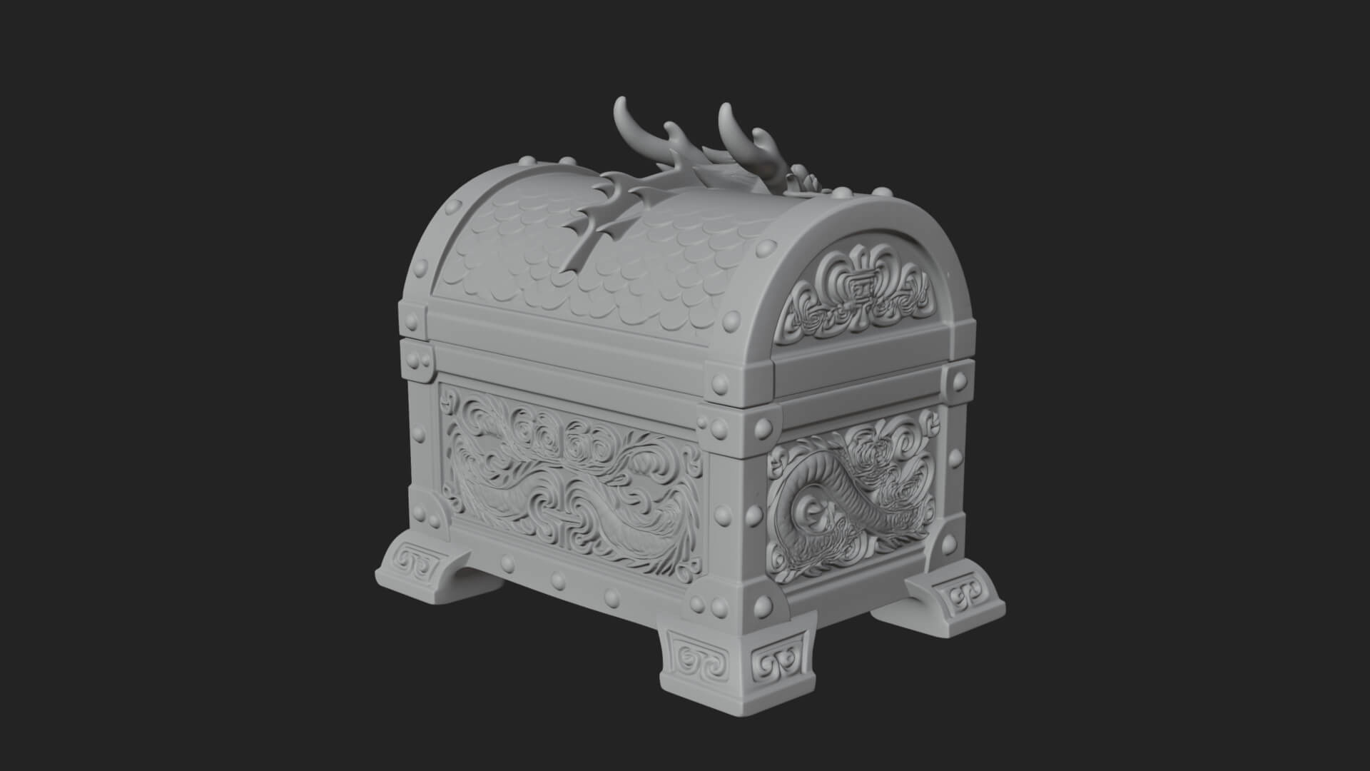 Dragon Head Treasure Chest Model Design 4 3D Print Model 3D Model