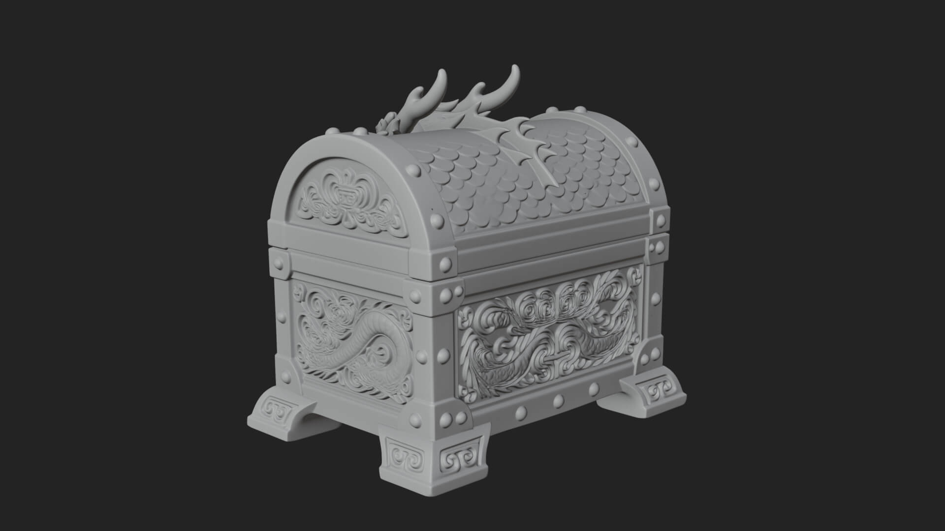 Dragon Head Treasure Chest Model Design 4 3D Print Model 3D Model