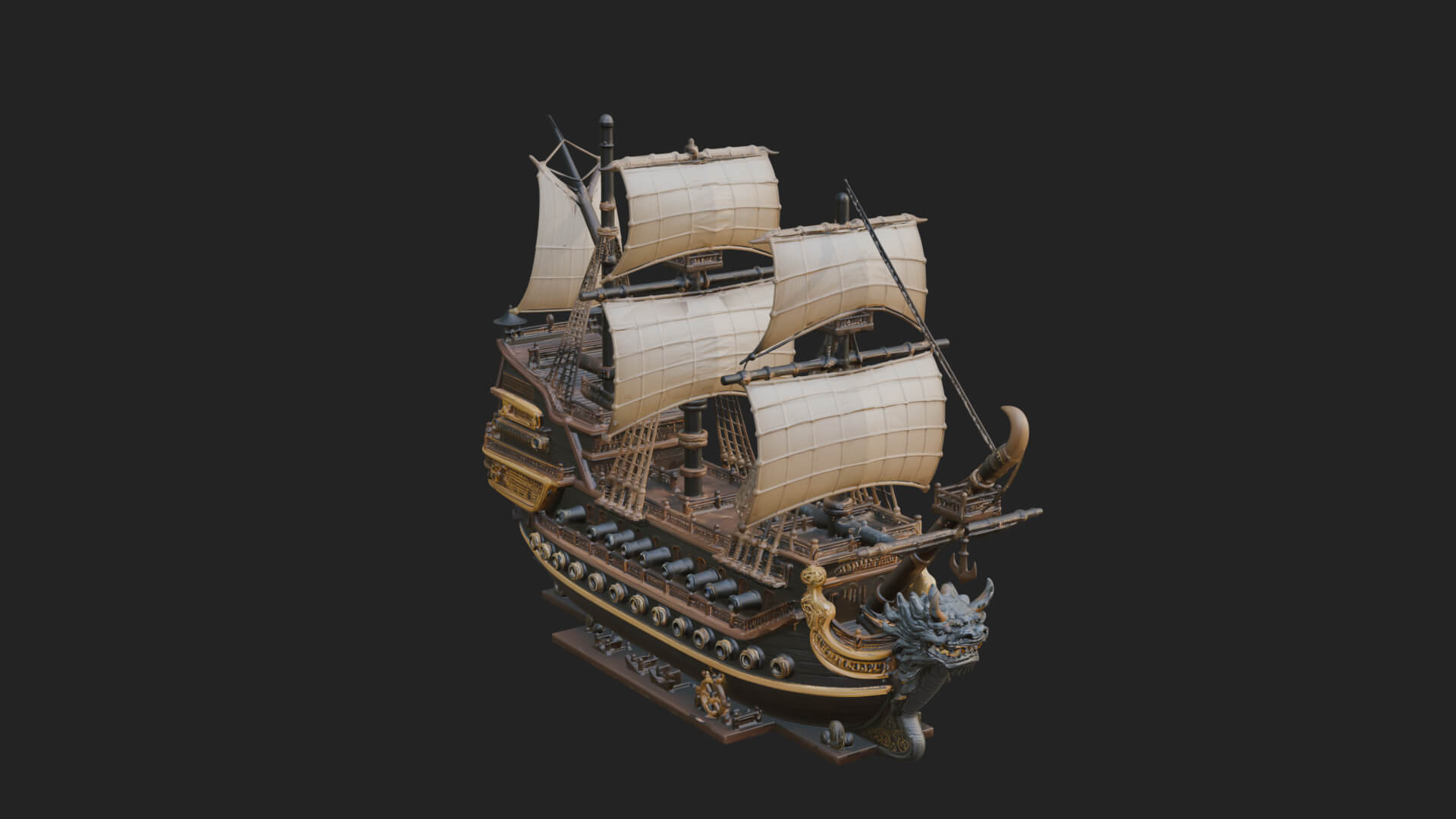 Dragon Prow Galleon Model Design 1 3D Print Model 3D Model
