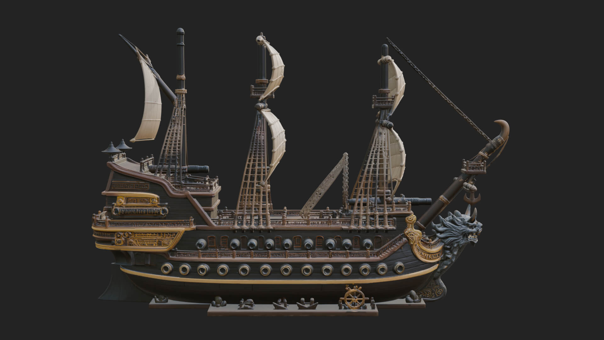 Dragon Prow Galleon Model Design 1 3D Print Model 3D Model