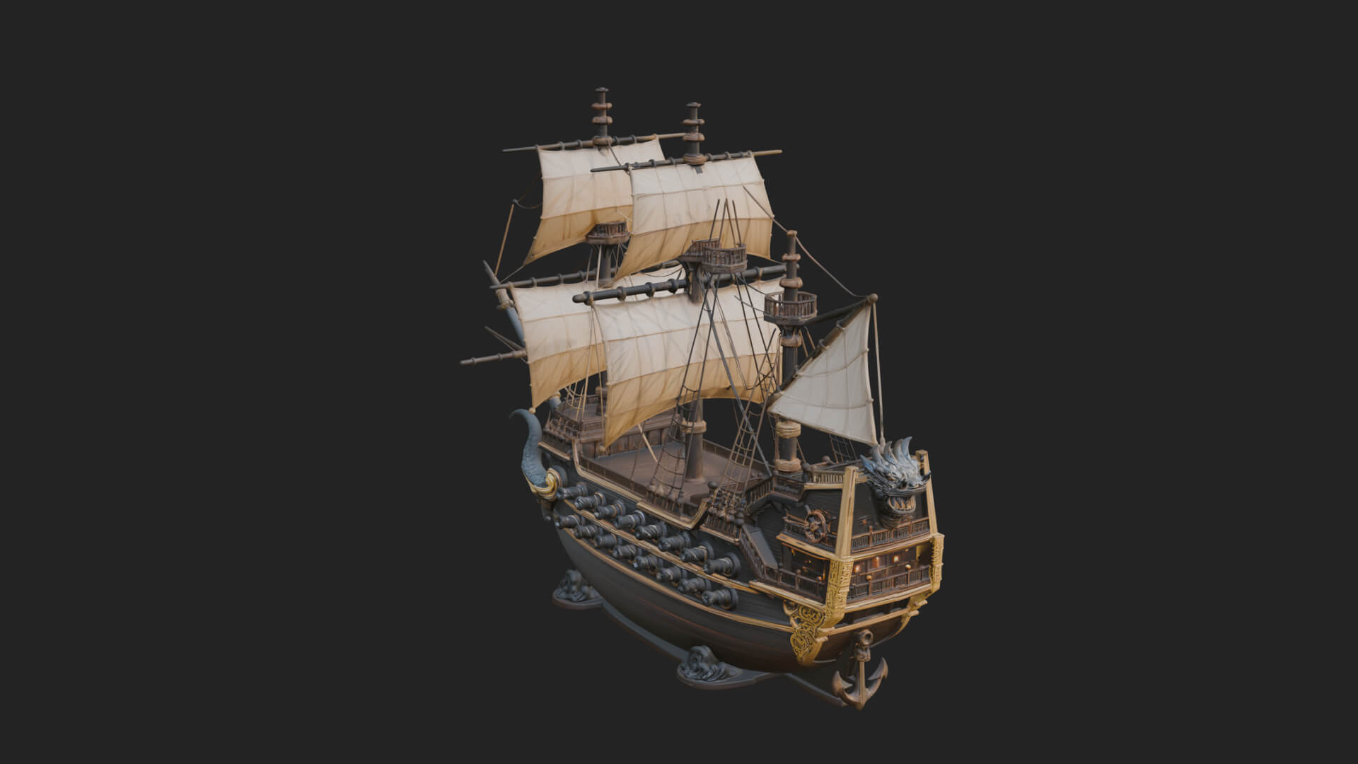 Dragon Prow Galleon Model Design 2 3D Print Model 3D Model