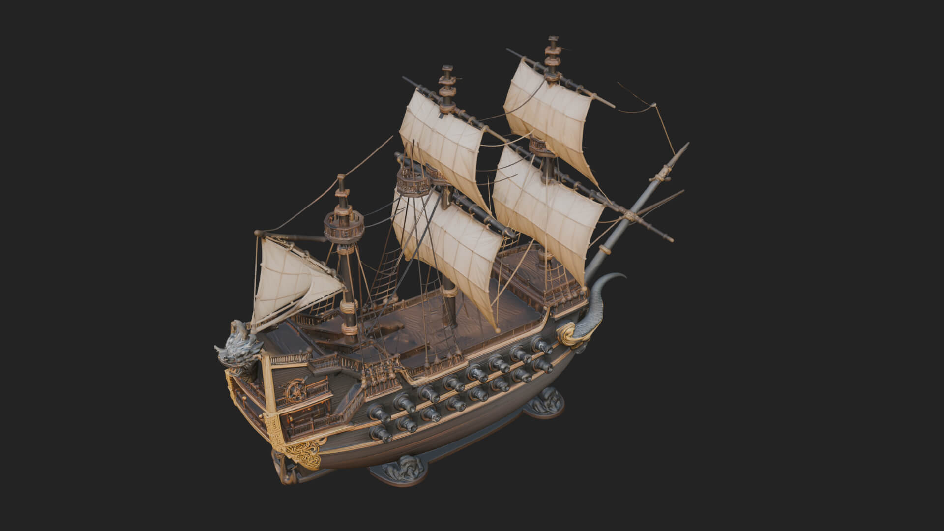 Dragon Prow Galleon Model Design 2 3D Print Model 3D Model