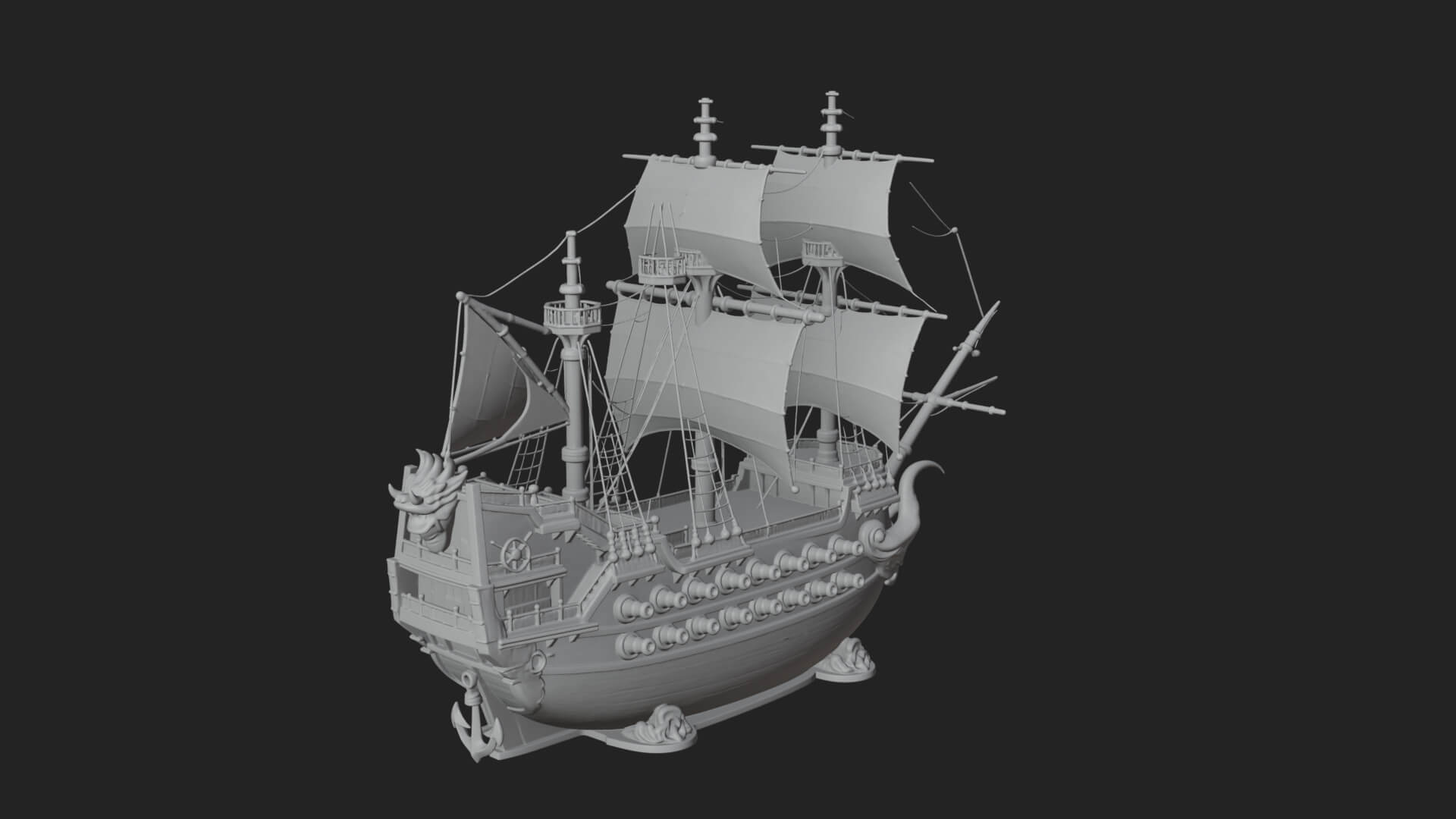 Dragon Prow Galleon Model Design 2 3D Print Model 3D Model