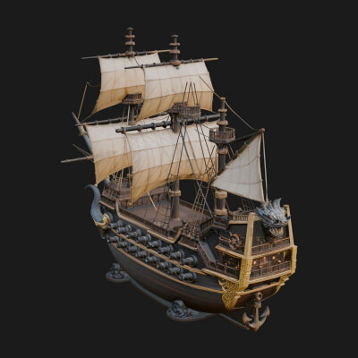 Dragon Prow Galleon Model Design 2 3D Print Model