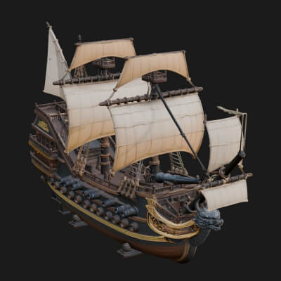 Dragon Prow Galleon Model Design 3 3D Print Model