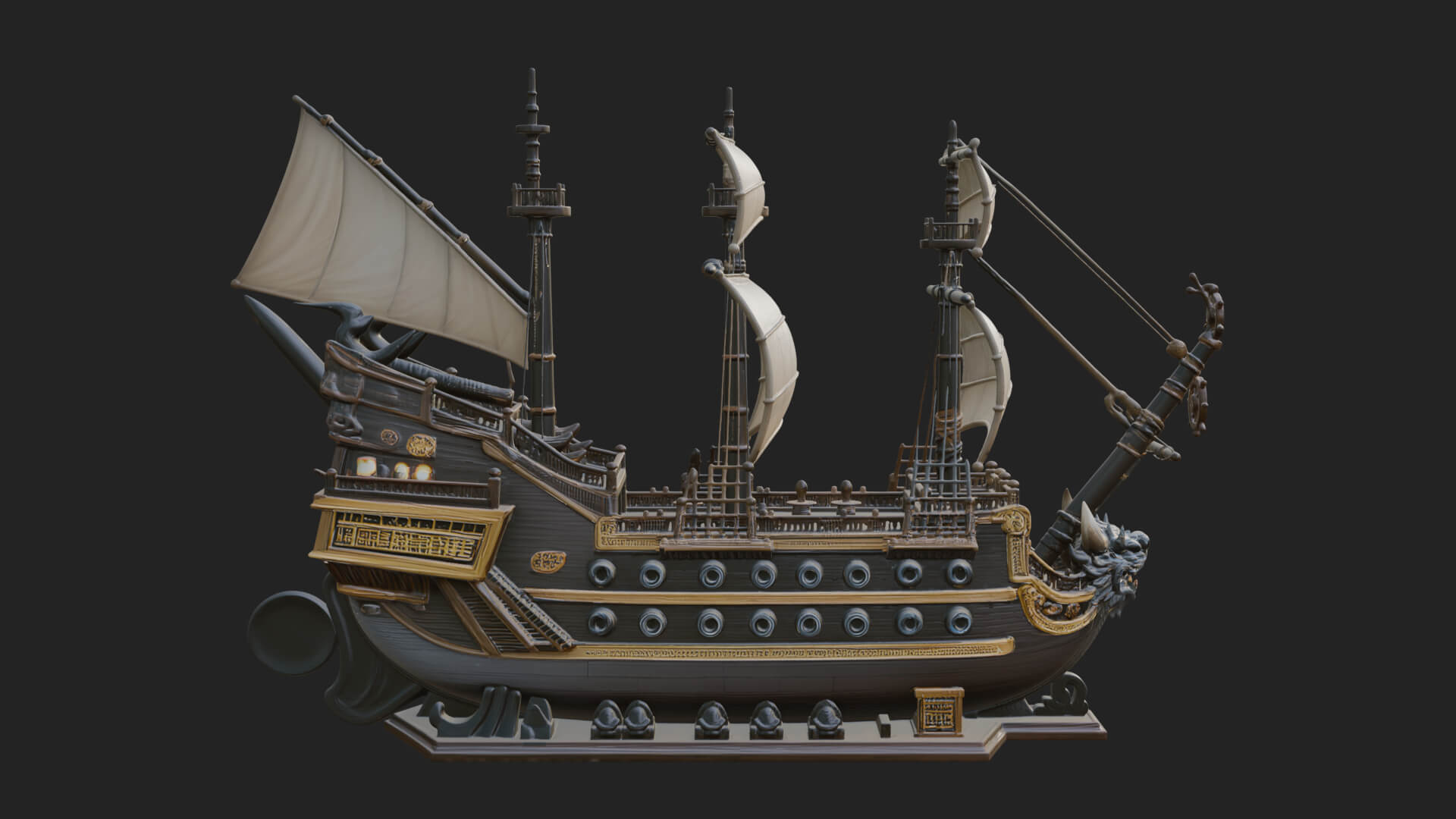 Dragon Prow Galleon Model Design 4 3D Print Model 3D Model