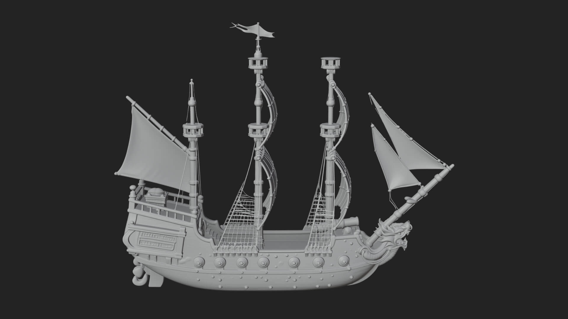 Dragon Prow Galleon Model Design 8 3D Print Model 3D Model