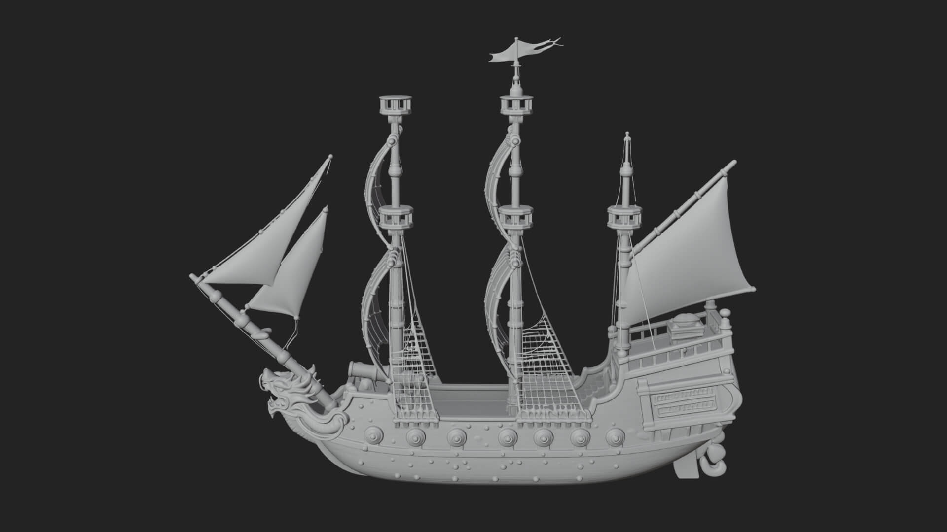 Dragon Prow Galleon Model Design 8 3D Print Model 3D Model