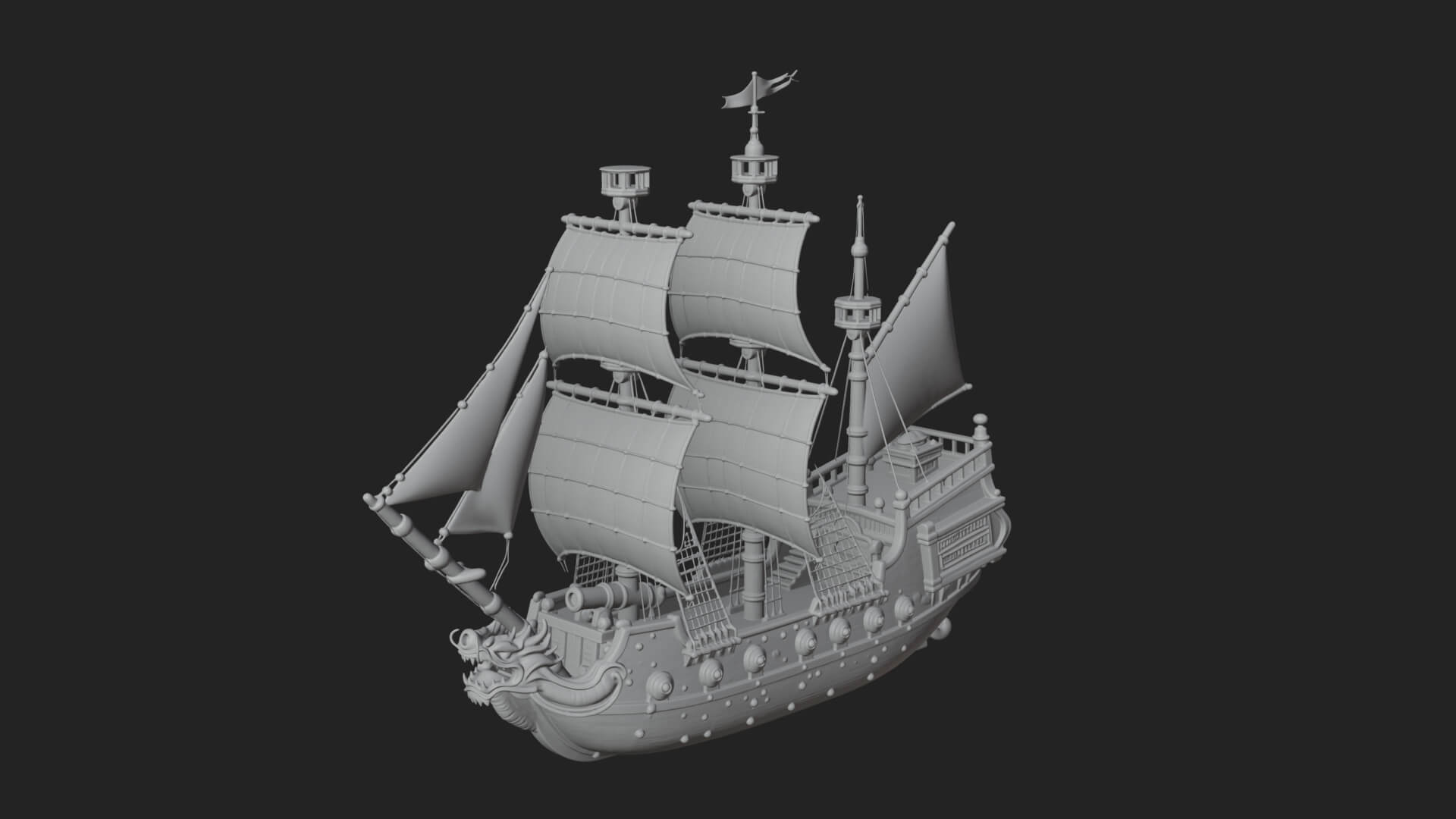 Dragon Prow Galleon Model Design 8 3D Print Model 3D Model