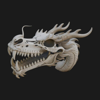 Dragon Skull Bust Statue Design 10 3D Print Model