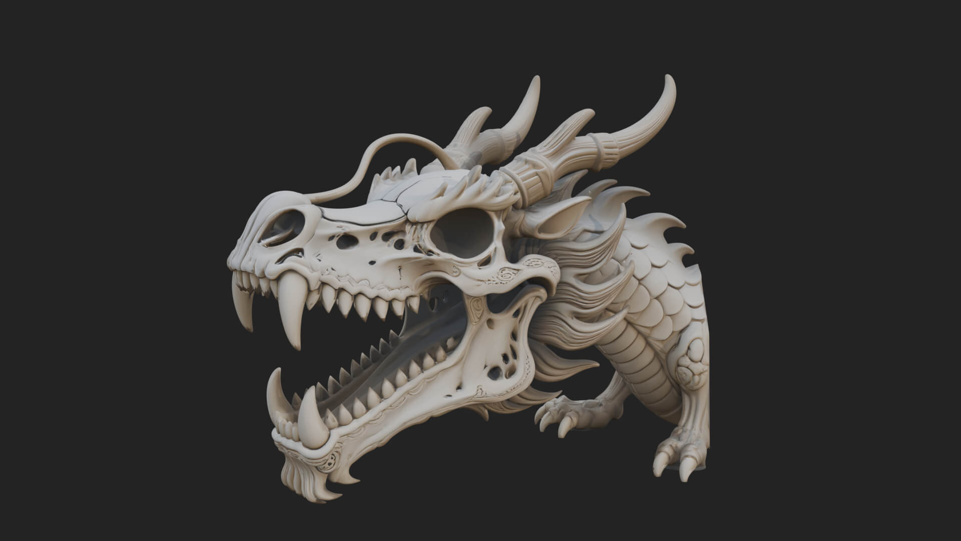 Dragon Skull Bust Statue Design 11 3D Print Model 3D Model
