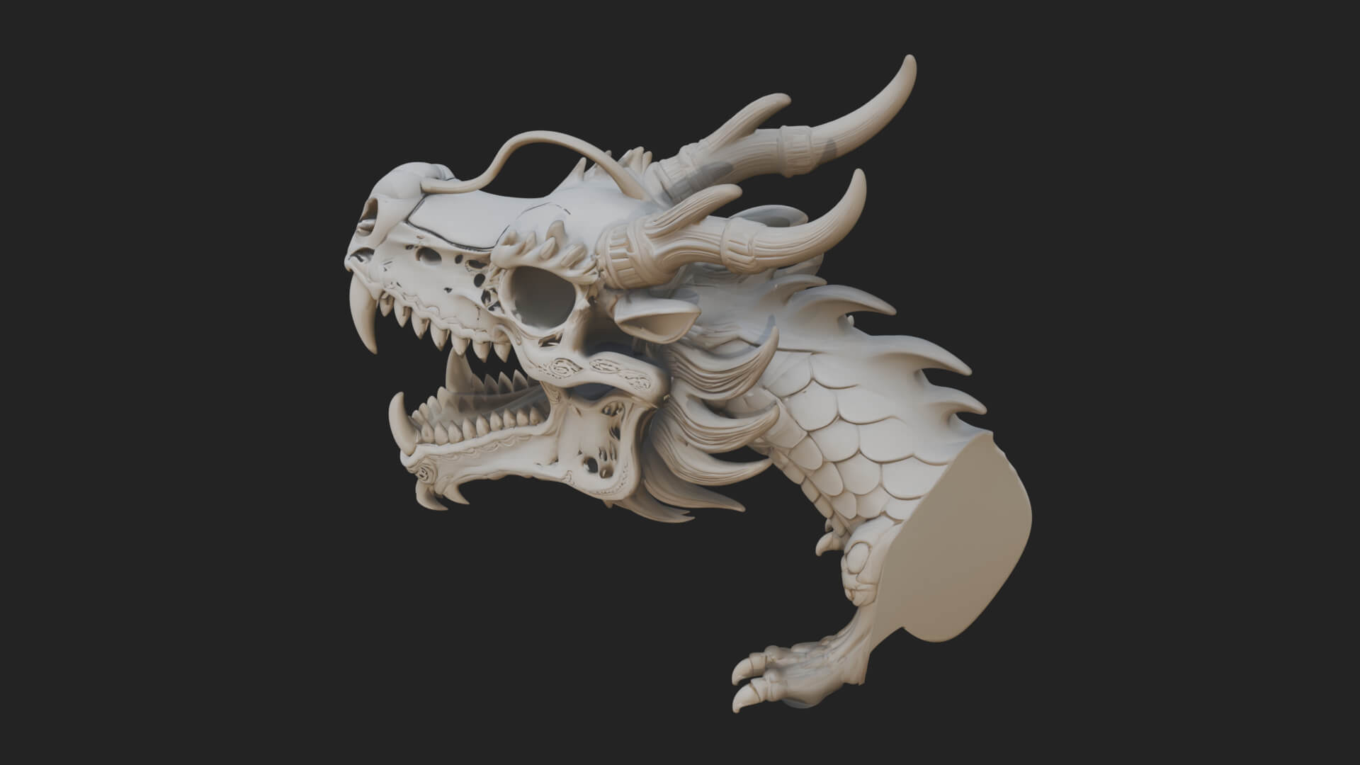 Dragon Skull Bust Statue Design 11 3D Print Model 3D Model