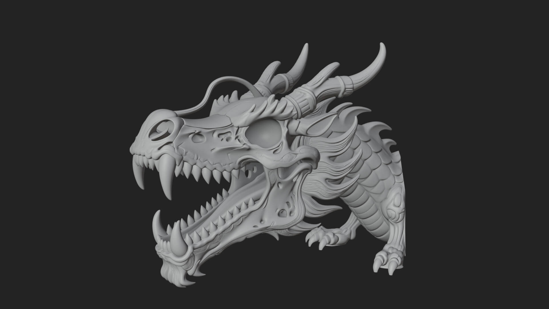 Dragon Skull Bust Statue Design 11 3D Print Model 3D Model